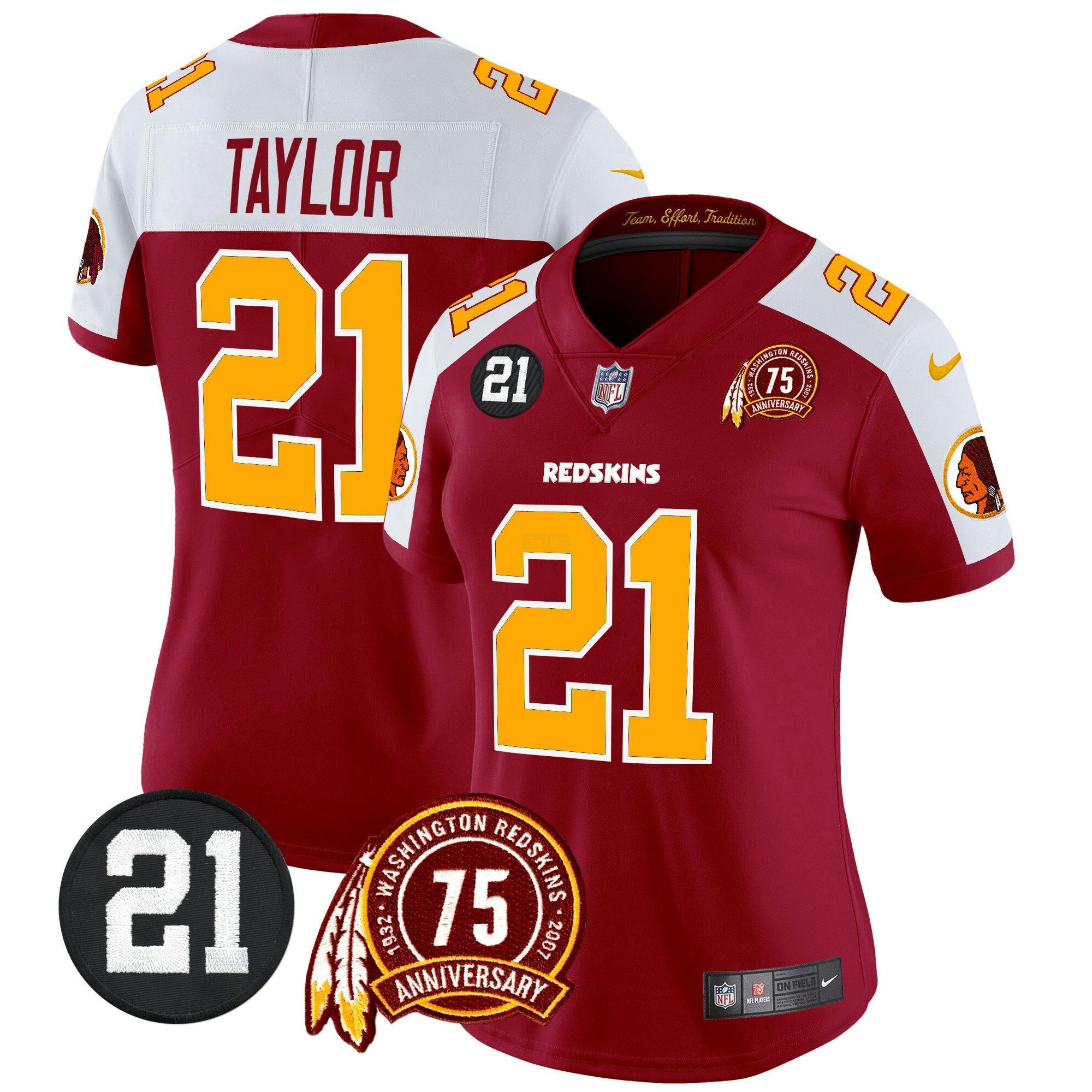 Camisa NFL Women’s Washington Redskins 75th & Sean Taylor Patch Vapor Limited Jersey
