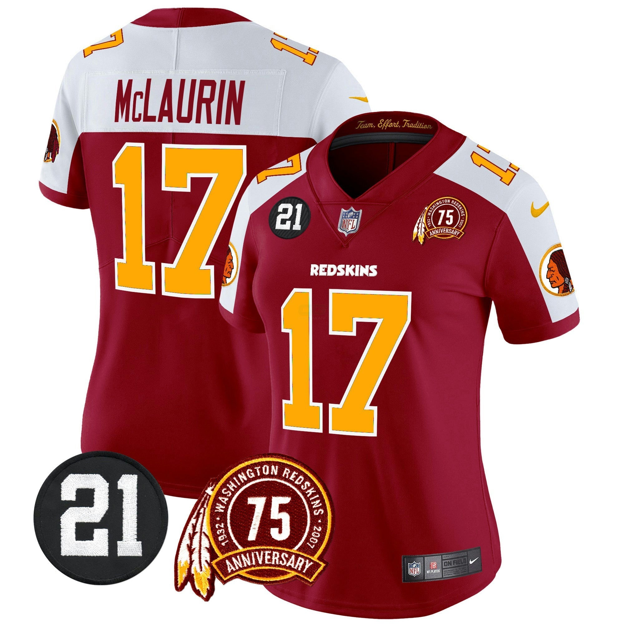 Camisa NFL Women’s Washington Redskins 75th & Sean Taylor Patch Vapor Limited Jersey