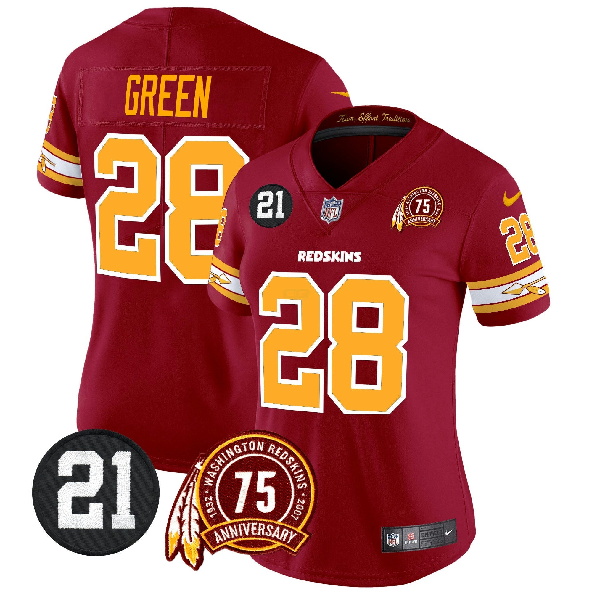 Camisa NFL Women’s Washington Redskins 75th & Sean Taylor Patch Vapor Limited Jersey V2