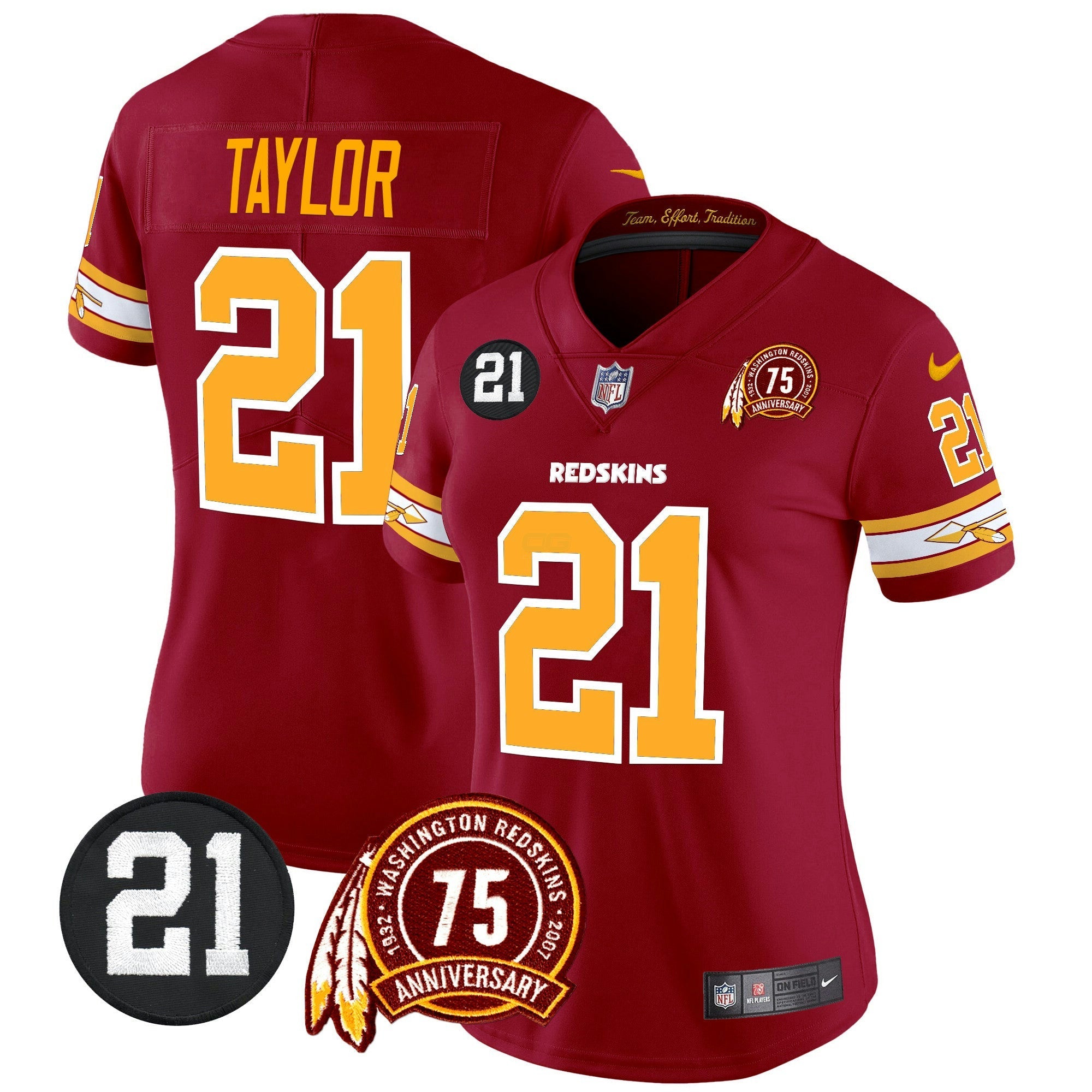 Camisa NFL Women’s Washington Redskins 75th & Sean Taylor Patch Vapor Limited Jersey V2