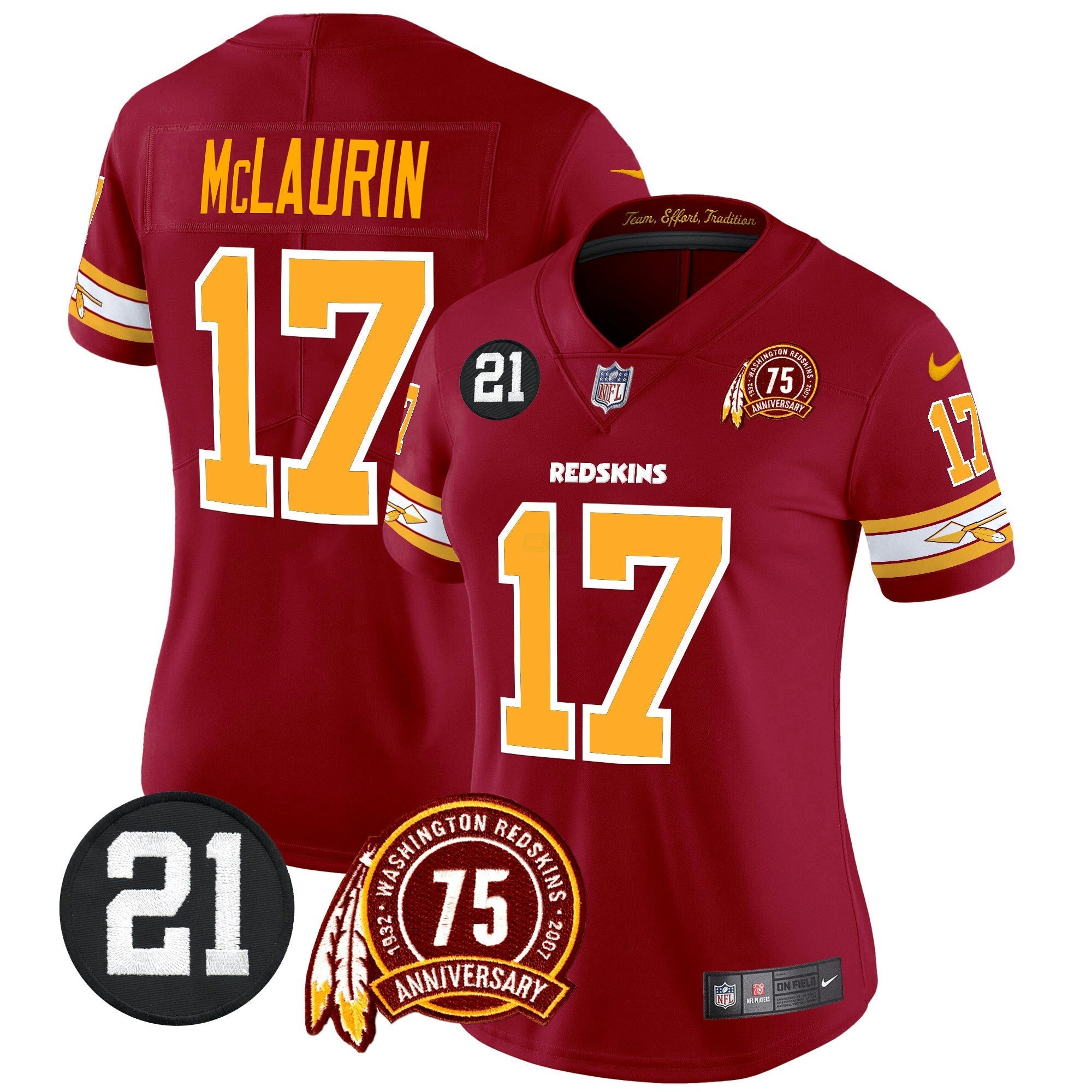 Camisa NFL Women’s Washington Redskins 75th & Sean Taylor Patch Vapor Limited Jersey V2