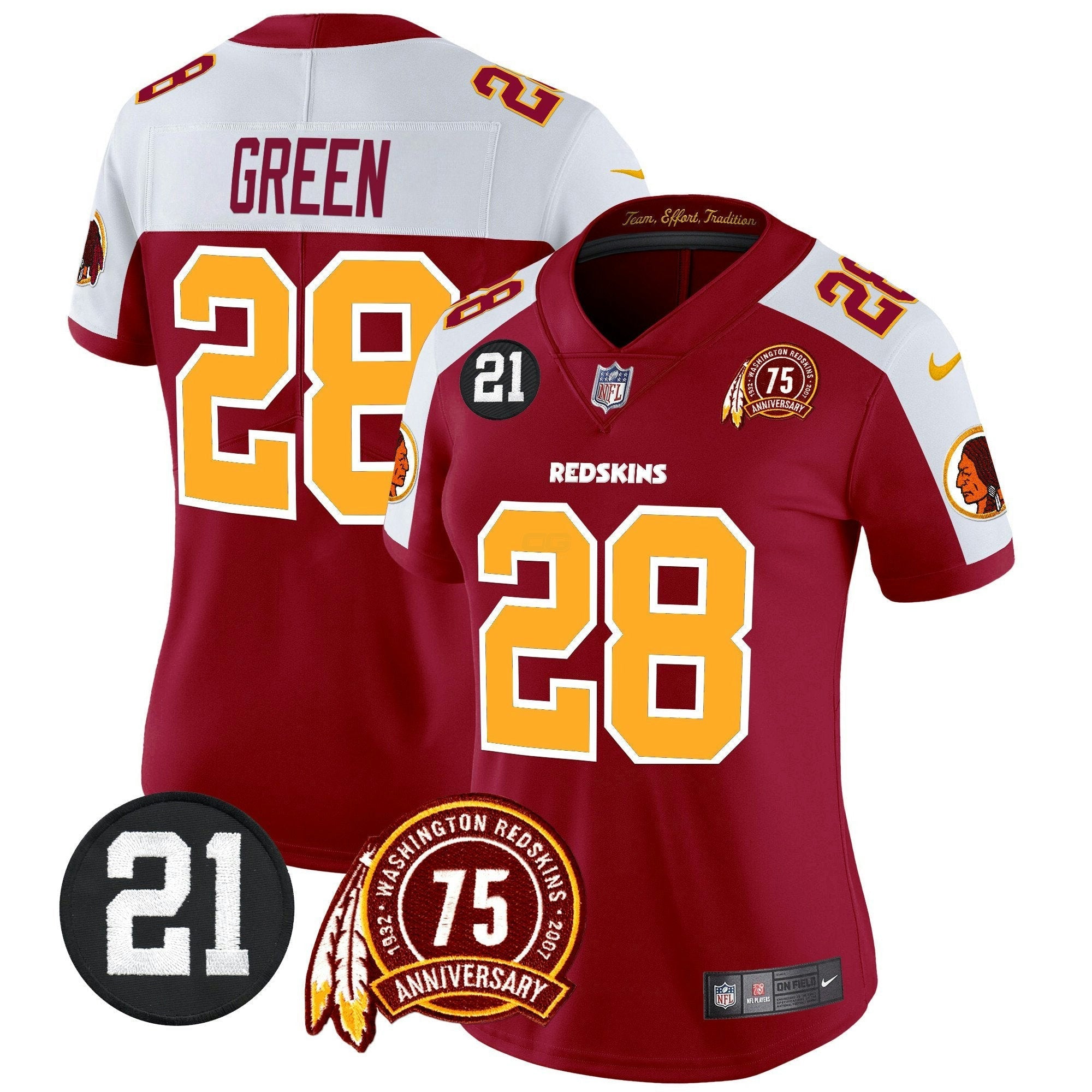 Camisa NFL Women’s Washington Redskins 75th & Sean Taylor Patch Vapor Limited Jersey V2