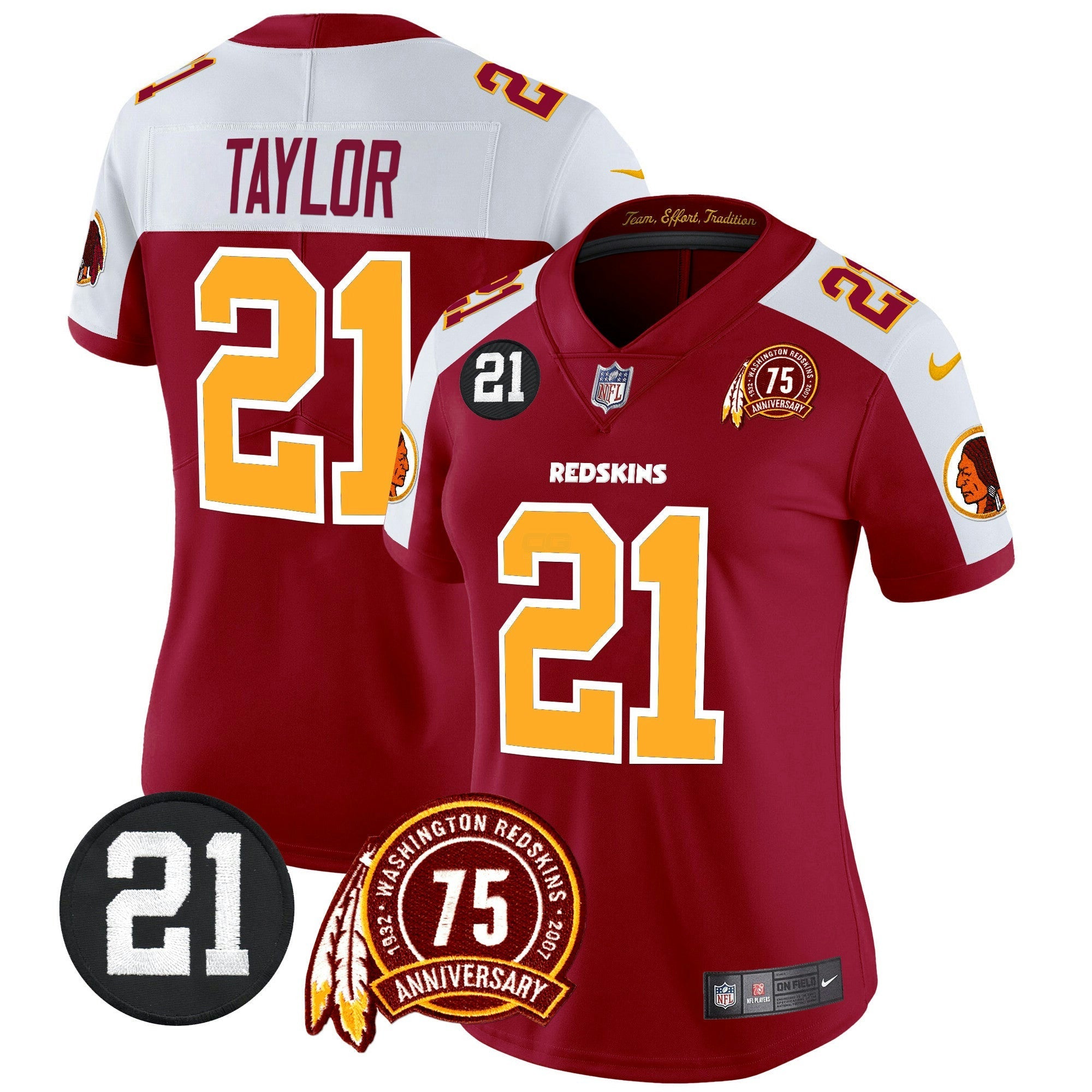 Camisa NFL Women’s Washington Redskins 75th & Sean Taylor Patch Vapor Limited Jersey V2