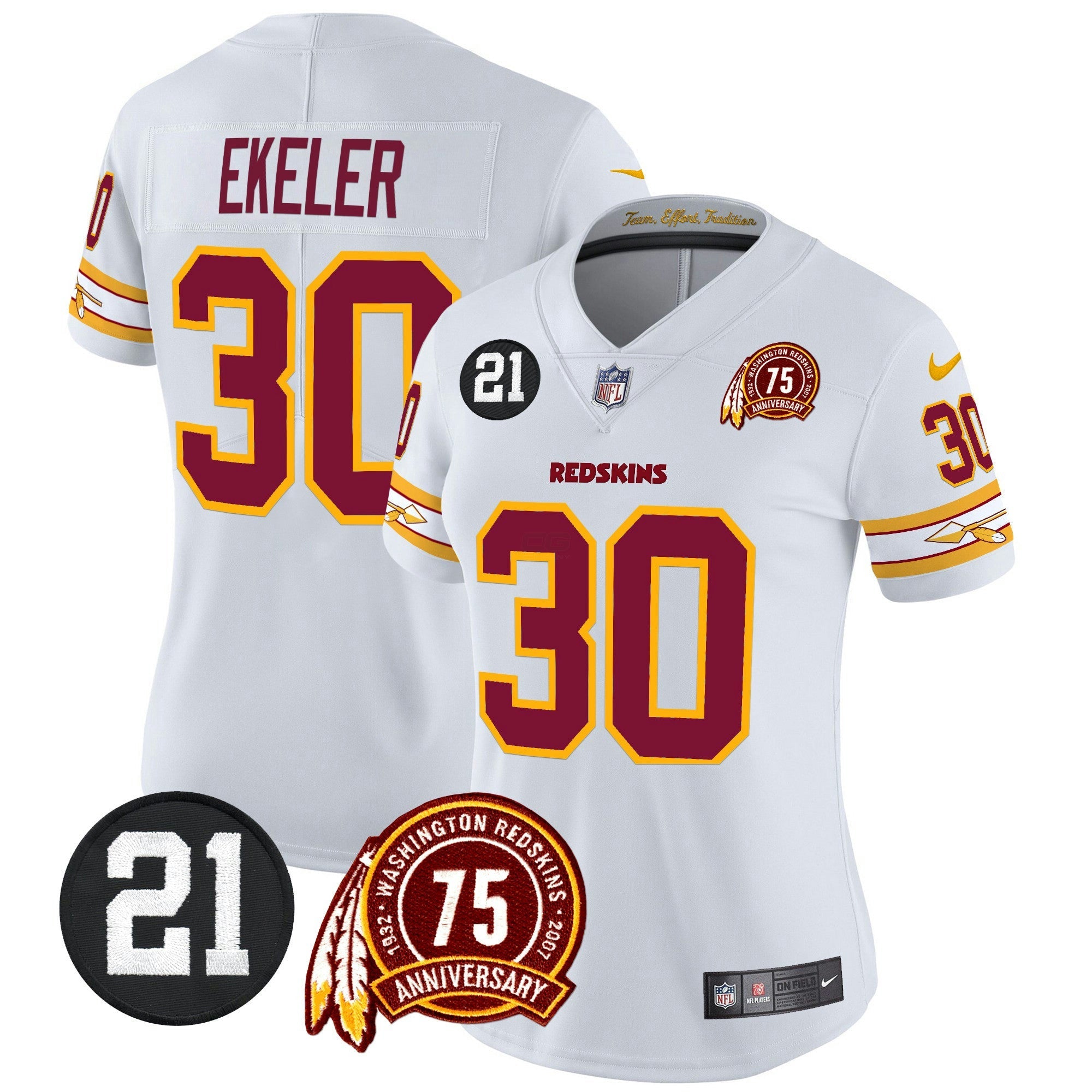 Camisa NFL Women’s Washington Redskins 75th & Sean Taylor Patch Vapor Limited Jersey V2