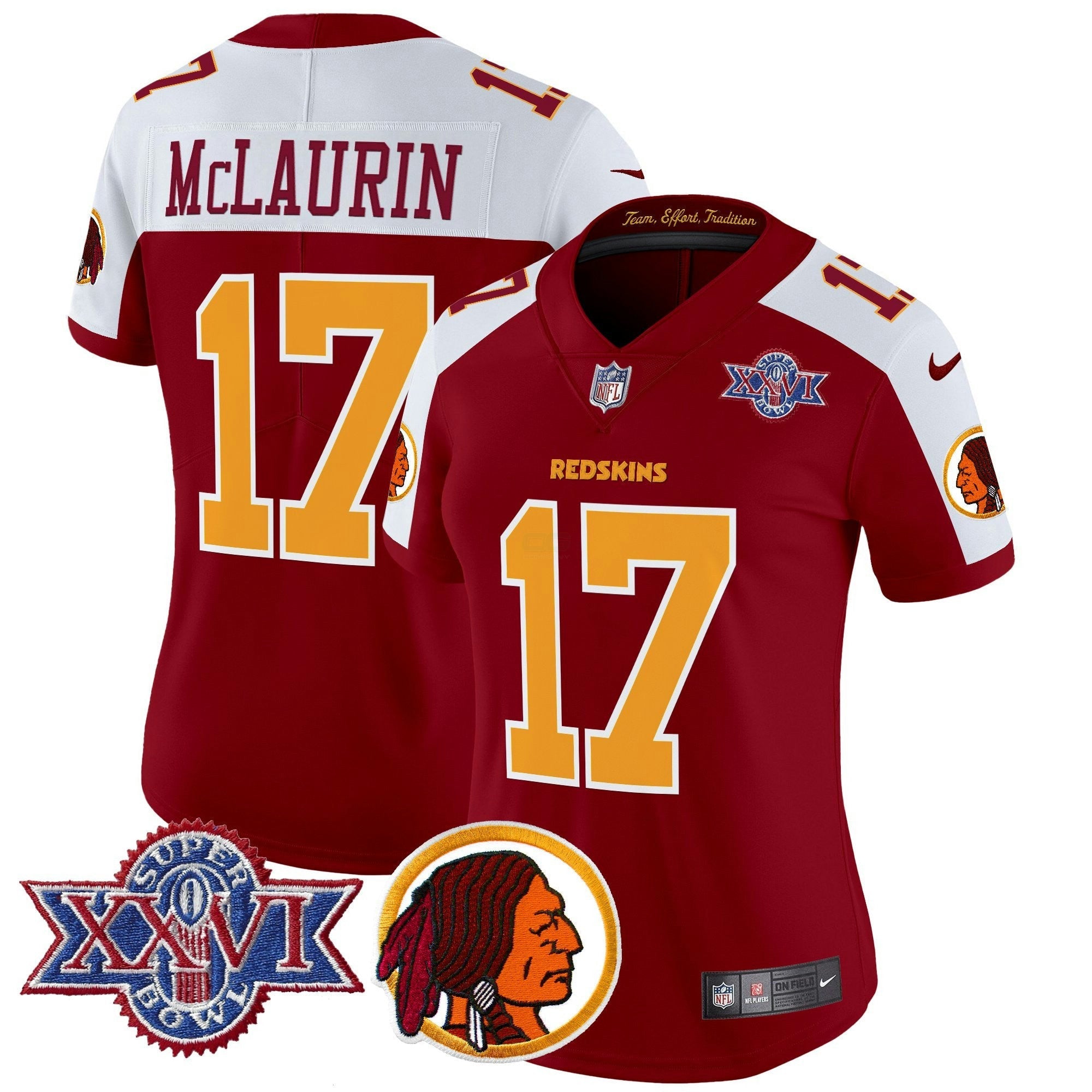 Camisa NFL Women’s Washington Redskins Throwback 1992 Super Bowl XXVI Patch Vapor Limited Jersey V2