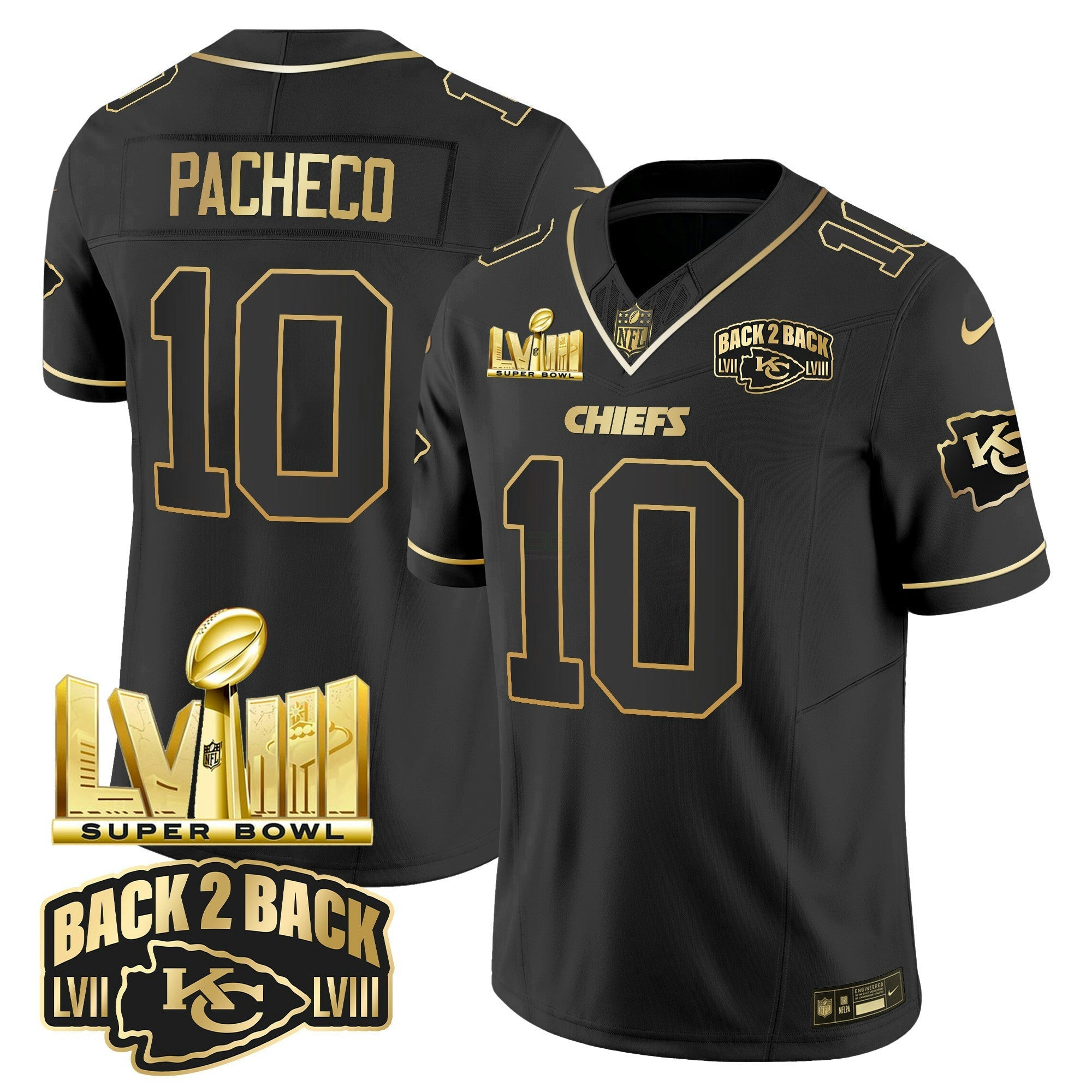 Camisa NFL Youth’s Super Bowl LVIII & Back 2 Back Gold Patch Vapor Jersey V2