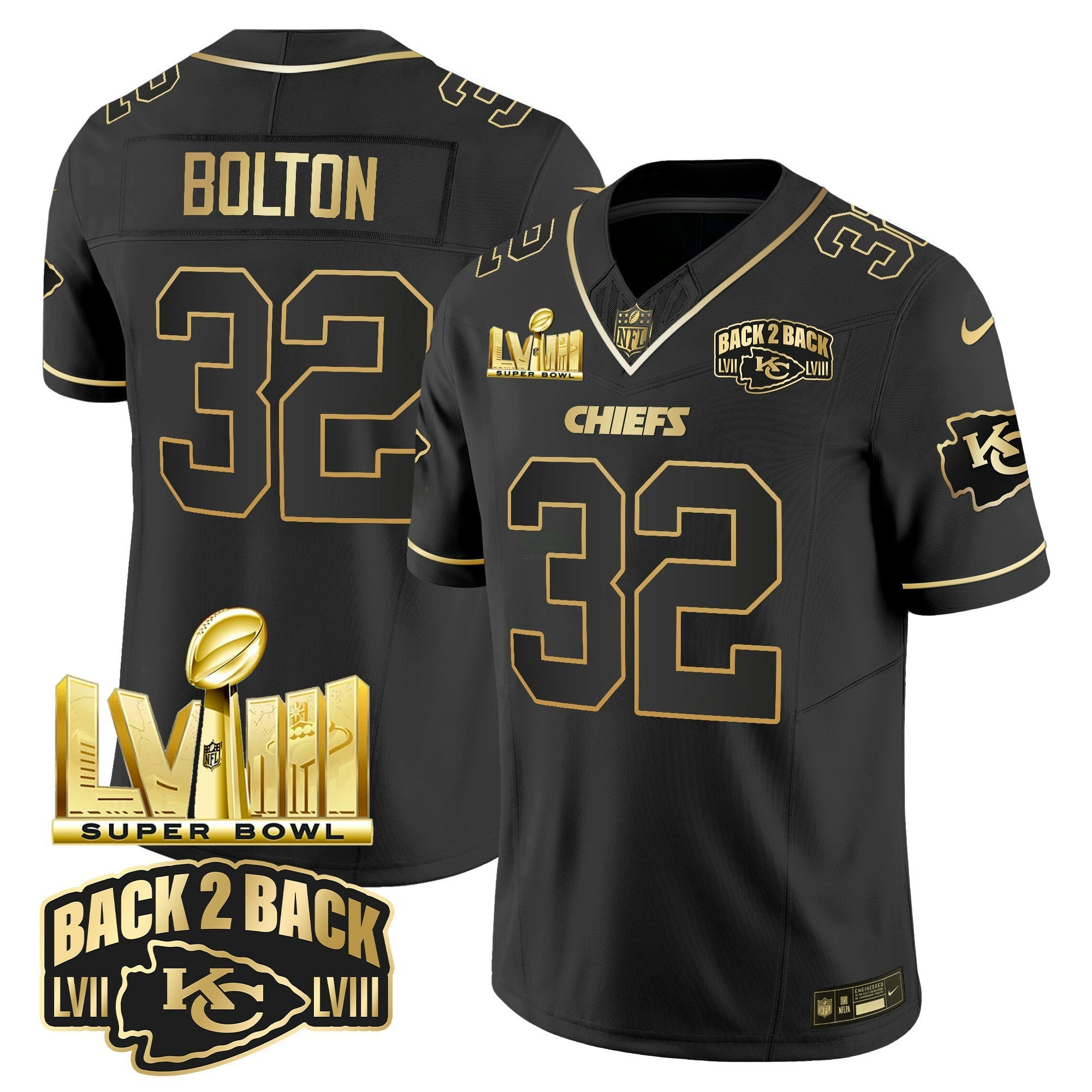 Camisa NFL Youth’s Super Bowl LVIII & Back 2 Back Gold Patch Vapor Jersey V2