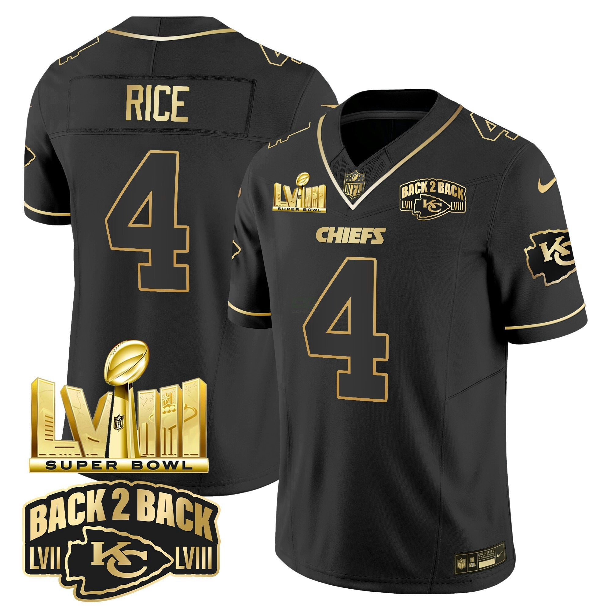 Camisa NFL Youth’s Super Bowl LVIII & Back 2 Back Gold Patch Vapor Jersey V2