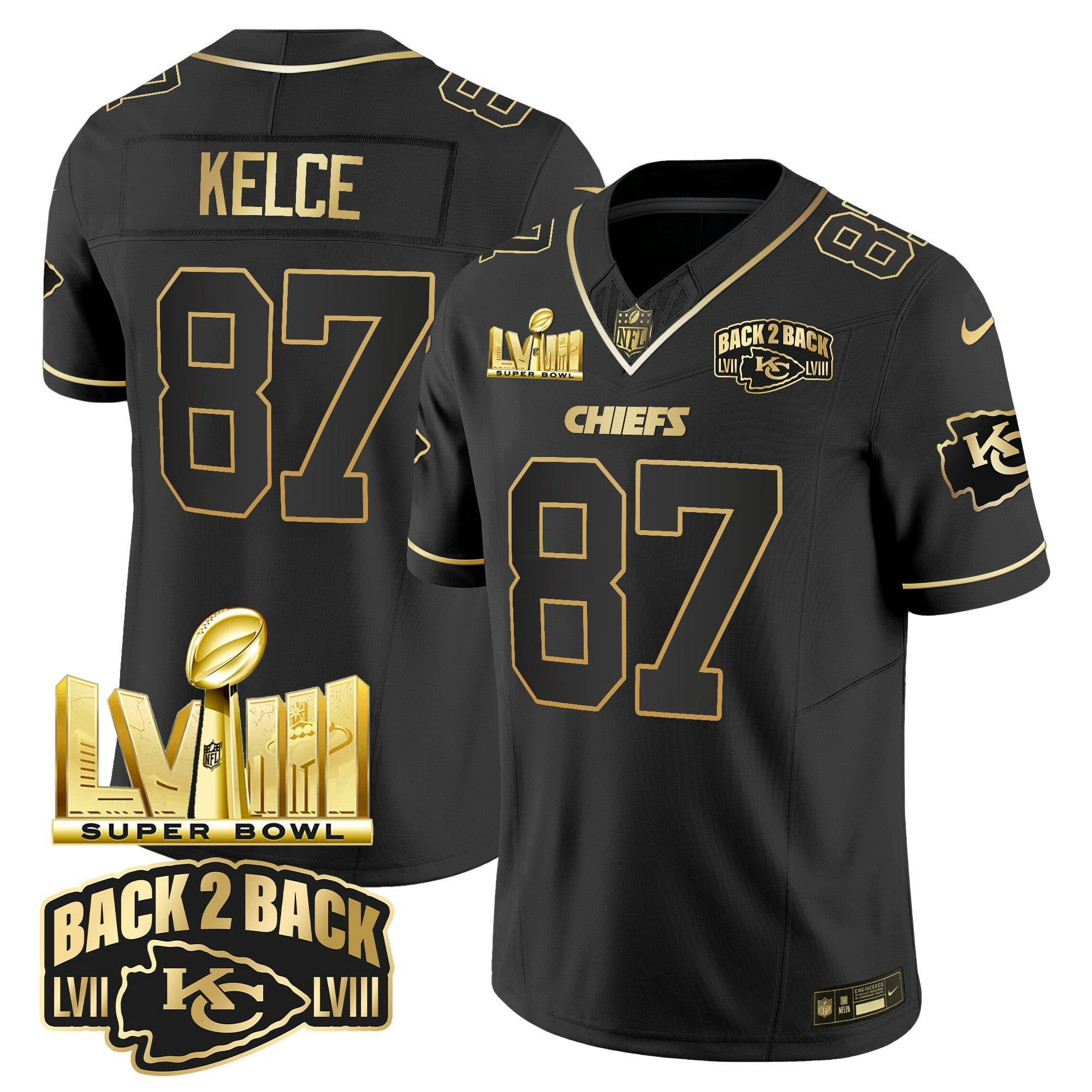 Camisa NFL Youth’s Super Bowl LVIII & Back 2 Back Gold Patch Vapor Jersey V2