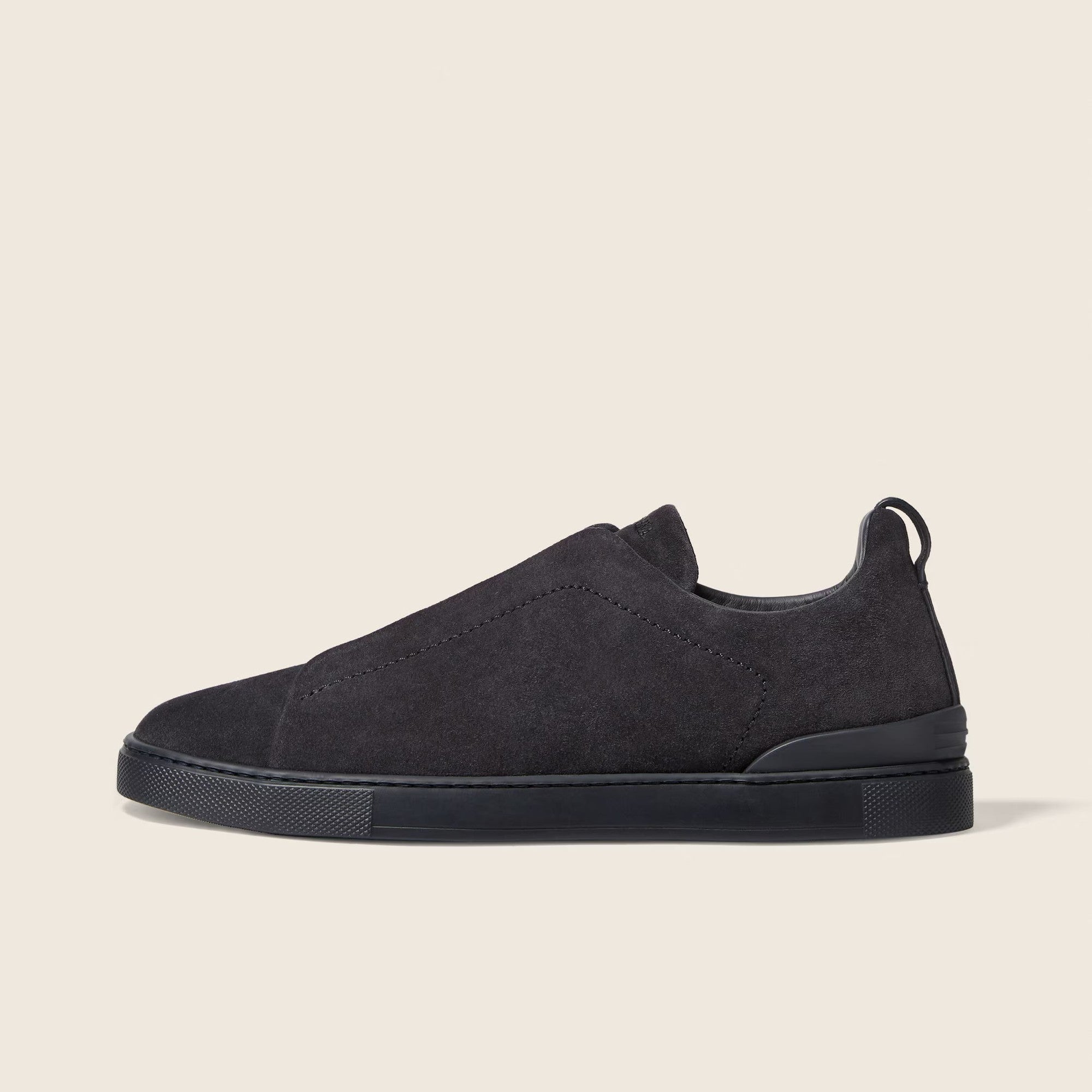 zegna suede triple stitch navy blue