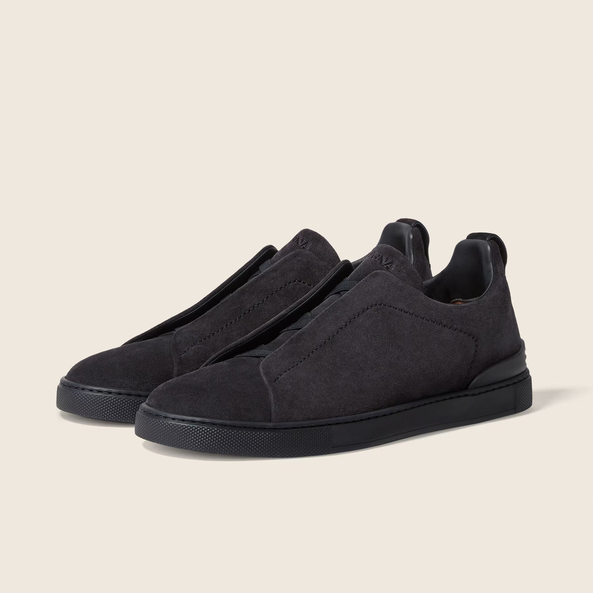 zegna suede triple stitch navy blue
