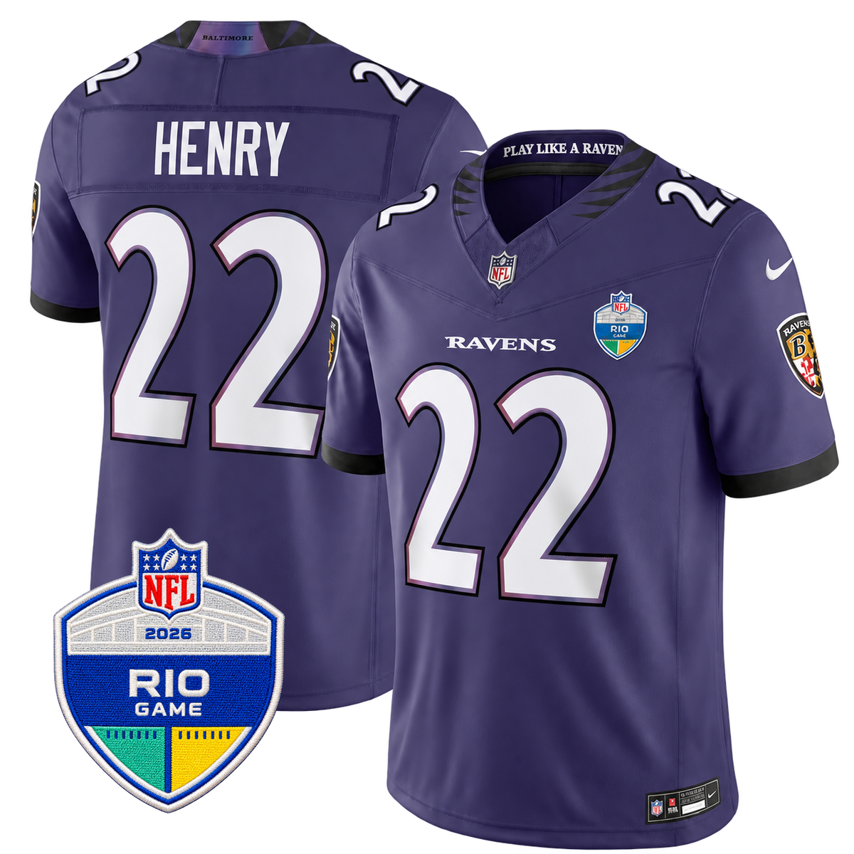 Camisa NFL Baltimore Ravens Rio Game Patch Vapor F.U.S.E. Limited 26/27 Jersey Roxa