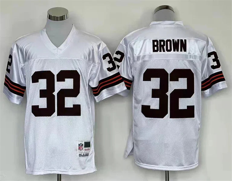 Jersey Cleveland Brown Mitchell & Ness Throwback Branca - OGJERSEYSHOP