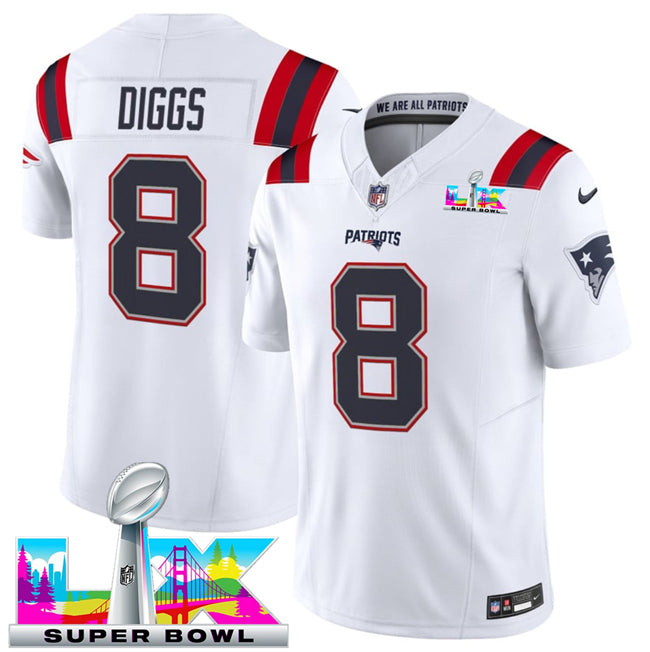 Camisa NFL New England Patriots Vapor F.U.S.E. Limited Super Bowl LX Patch Jersey Branca