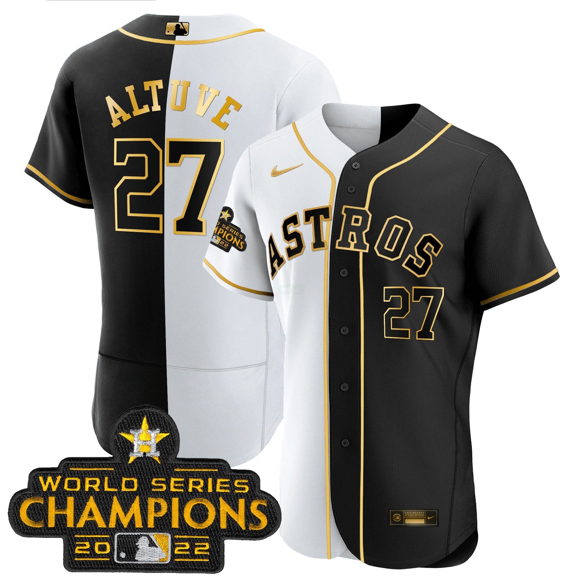 Camisa MLB 2023 Flex Base Split Preta & Branca Dourada Jersey
