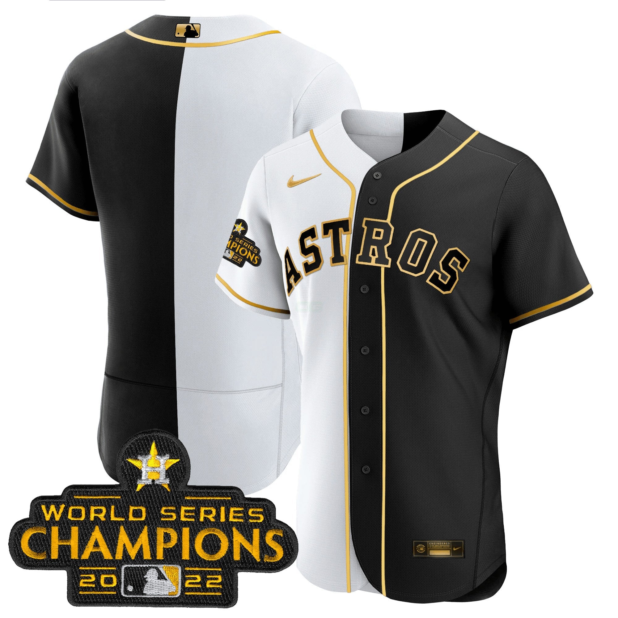 Camisa MLB 2023 Flex Base Split Preta & Branca Dourada Jersey