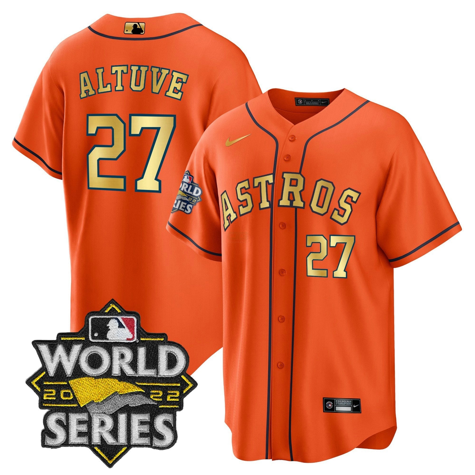 Camisa MLB 2023 World Series Laranja Dourada Jersey