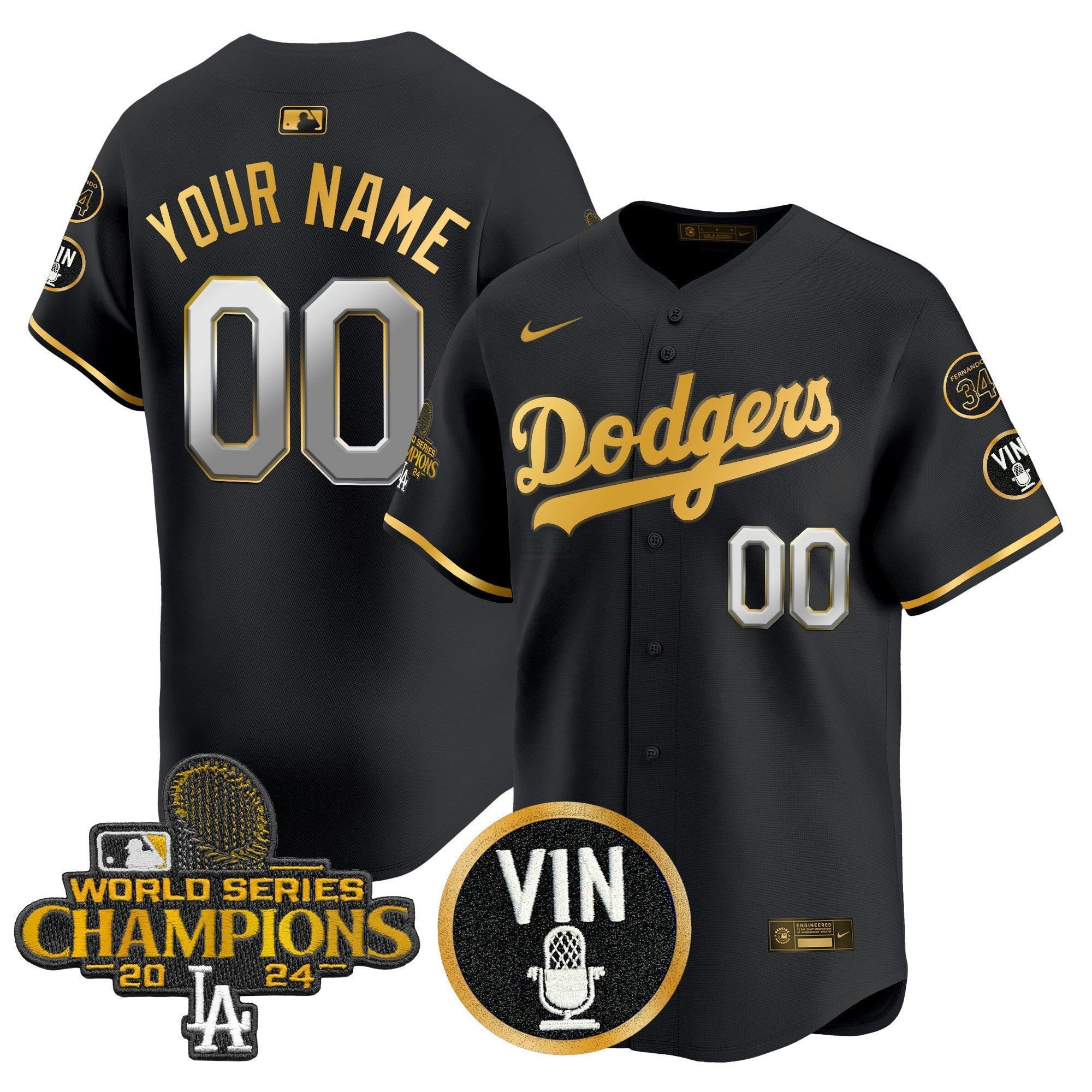 Camisa MLB 2025 Vin Scully & #34 Fernando Patch Dourada Vapor Premier Limited Jersey