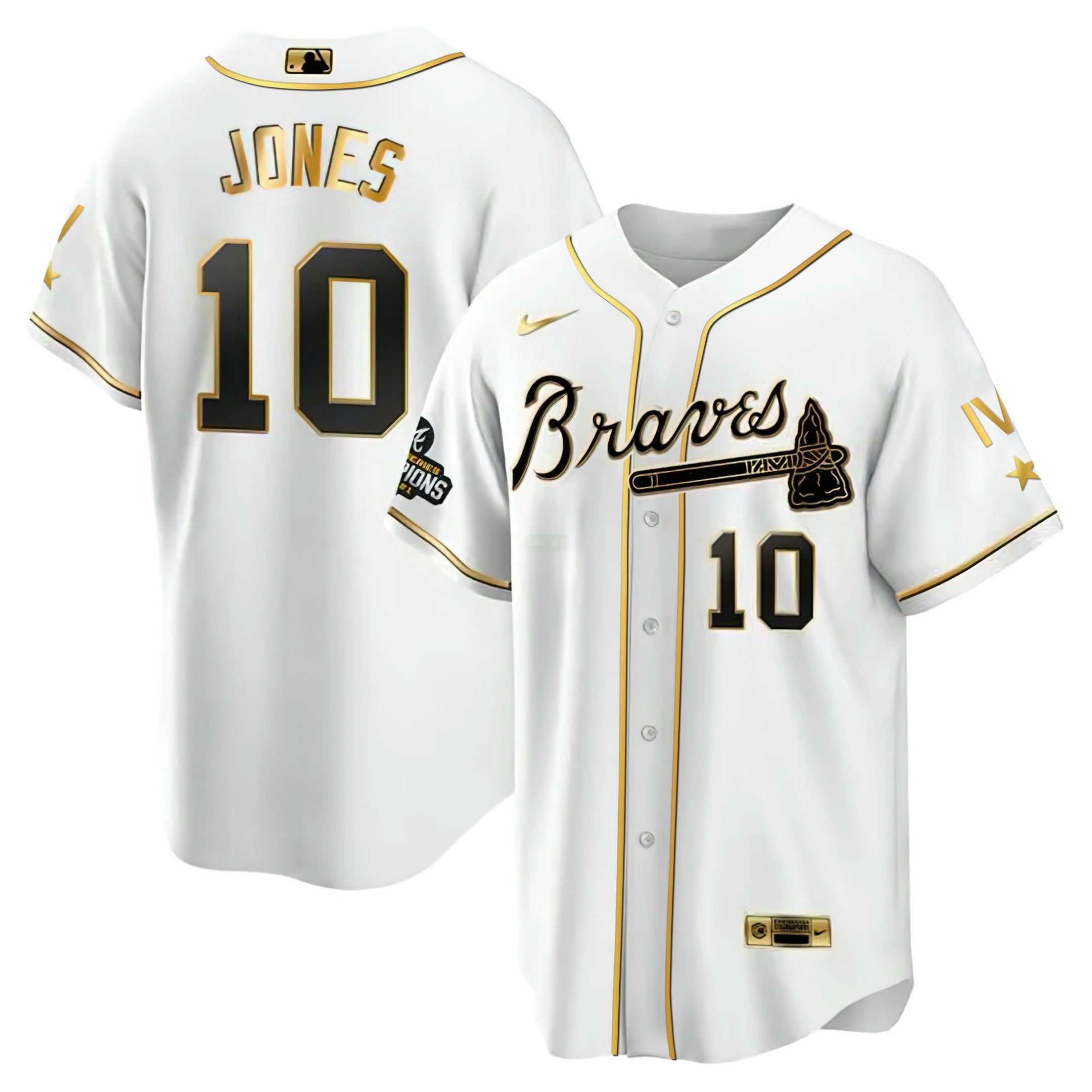 Camisa MLB Atlanta 4x World Series Branca Dourada Jersey Collection