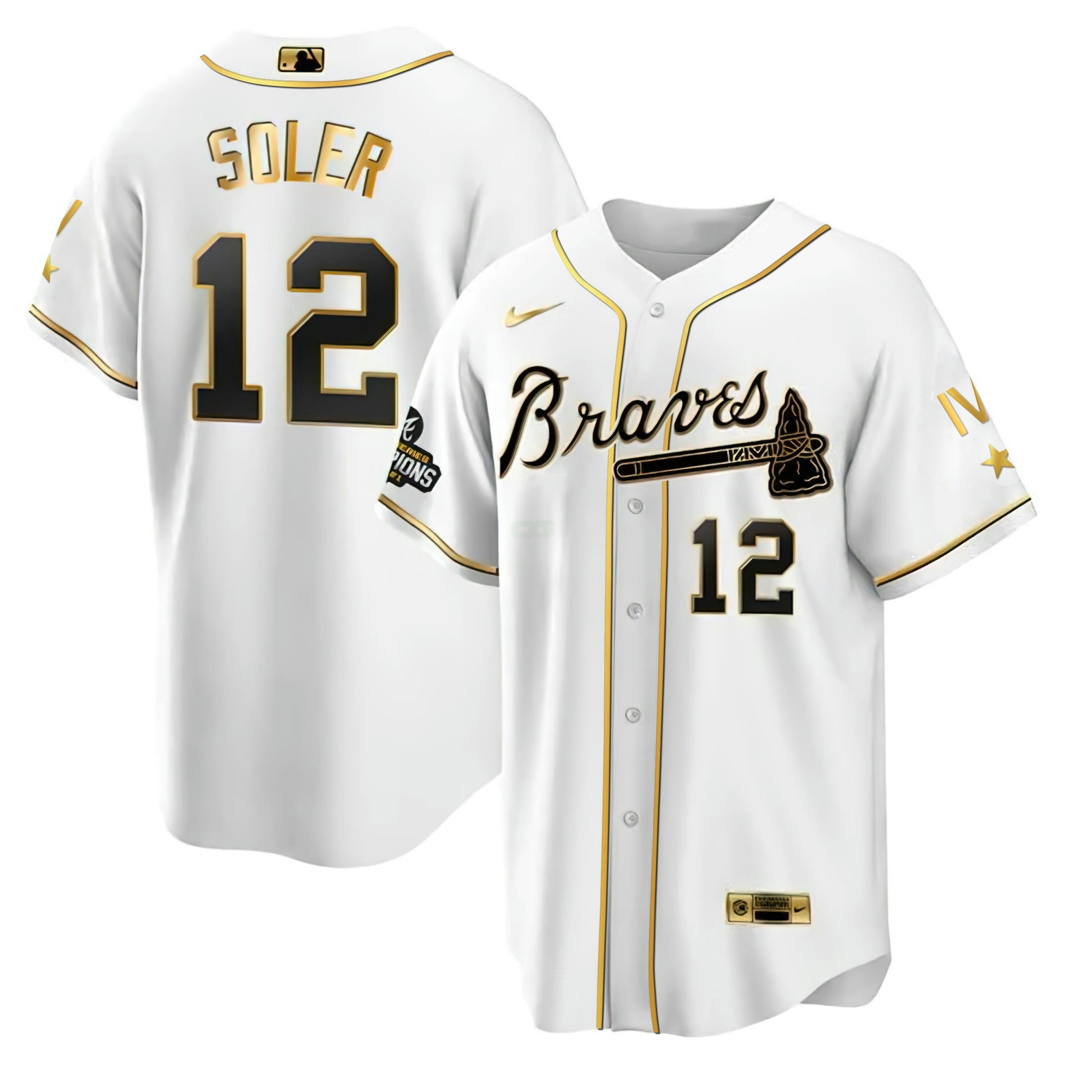 Camisa MLB Atlanta 4x World Series Branca Dourada Jersey Collection