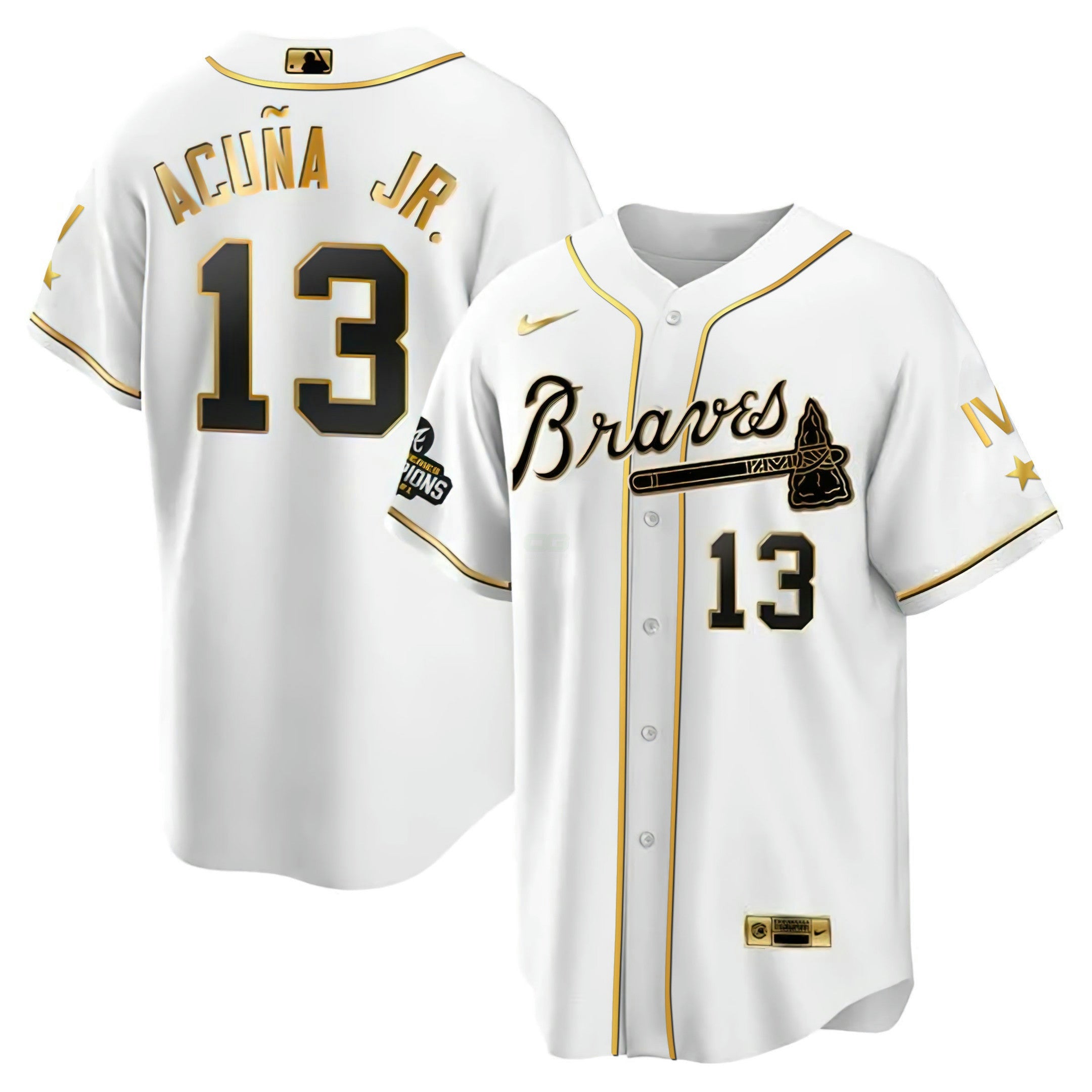 Camisa MLB Atlanta 4x World Series Branca Dourada Jersey Collection