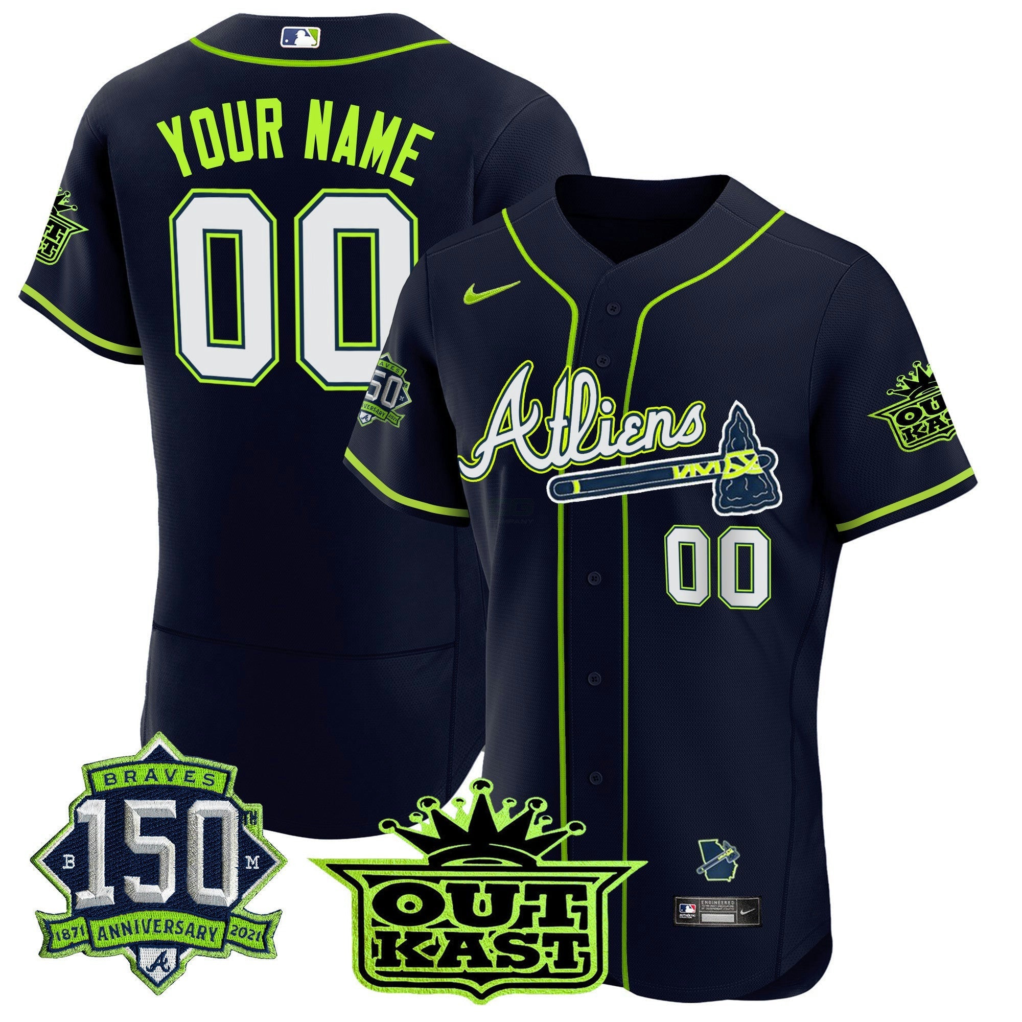 Camisa MLB Atlanta Atliens 150th Anniversary Patch Flex Base Jersey