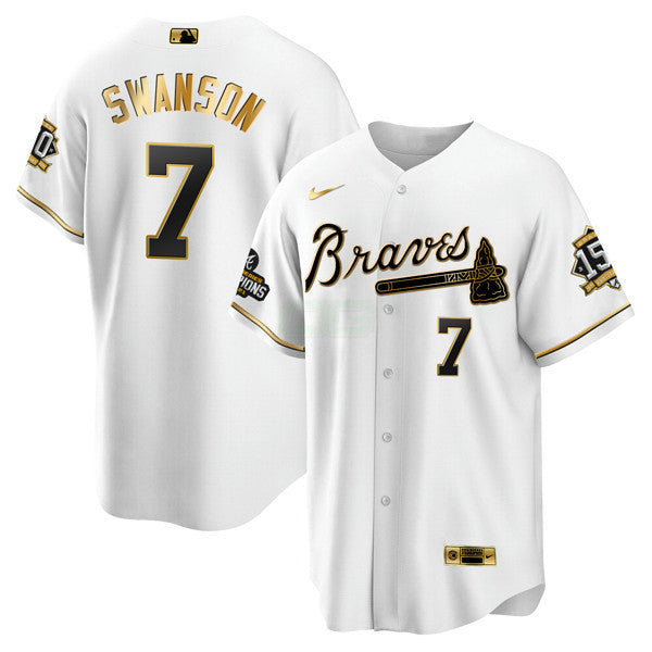 Camisa MLB Atlanta World Series Champion Branca Dourada Cool Base Jersey 2021 – Stitched