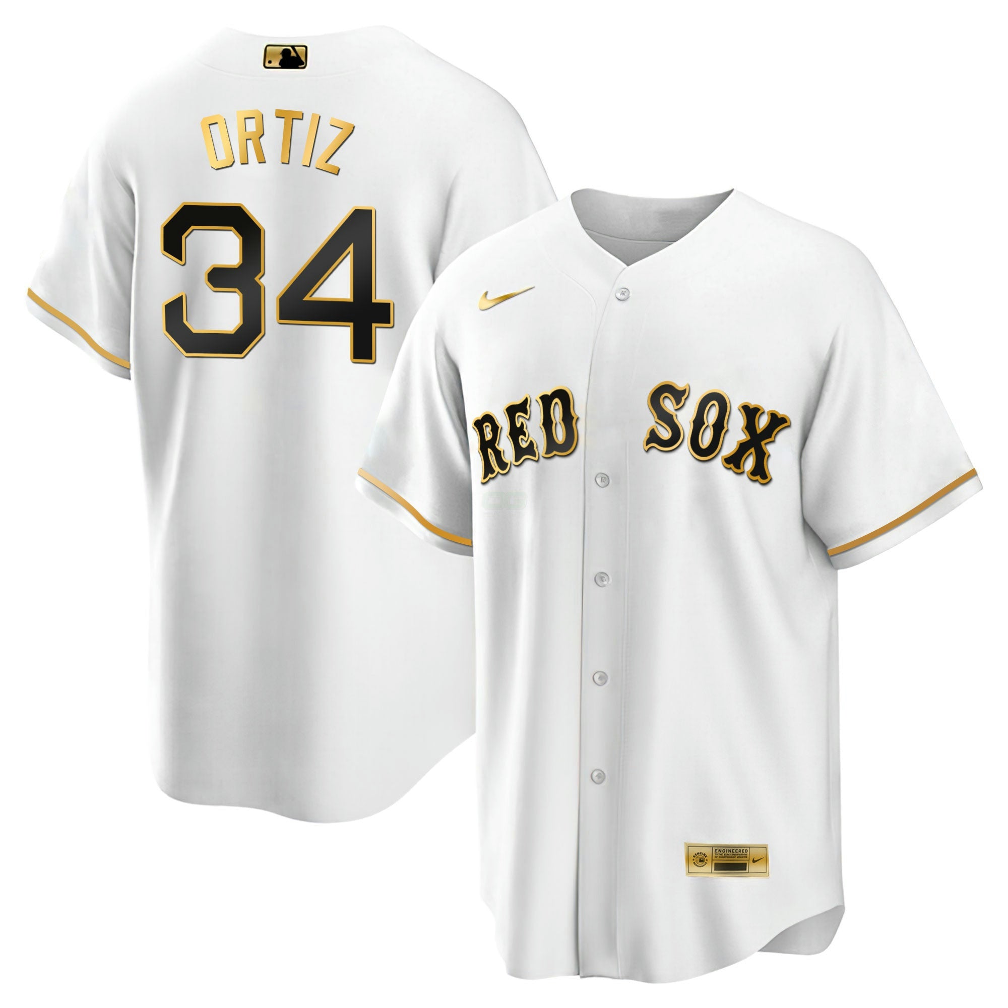 Camisa MLB David Ortiz Boston Black & Branca Dourada Jersey