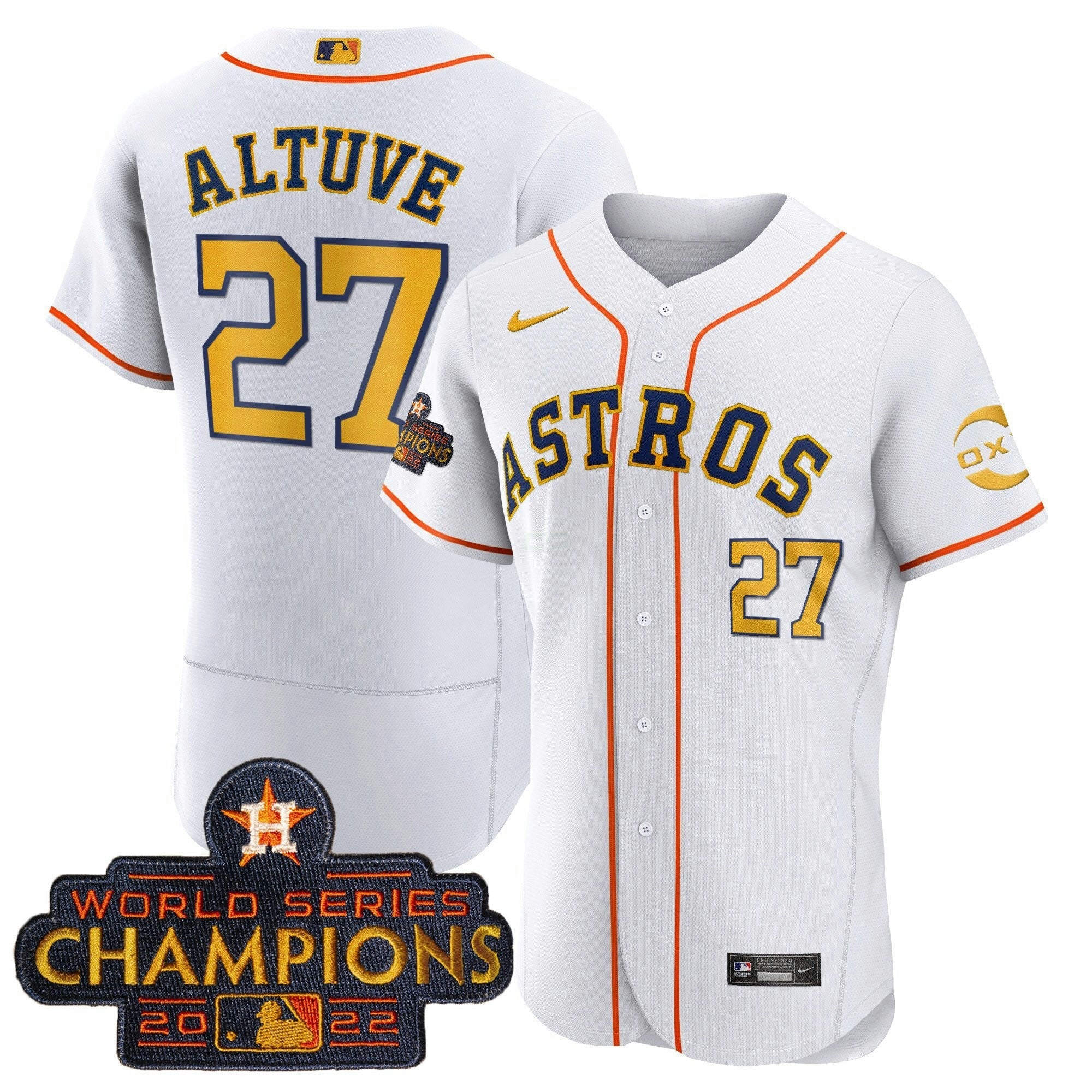 Camisa MLB Houston 2022 Champions Gold Rush Oxy Patch Flex Base Jersey