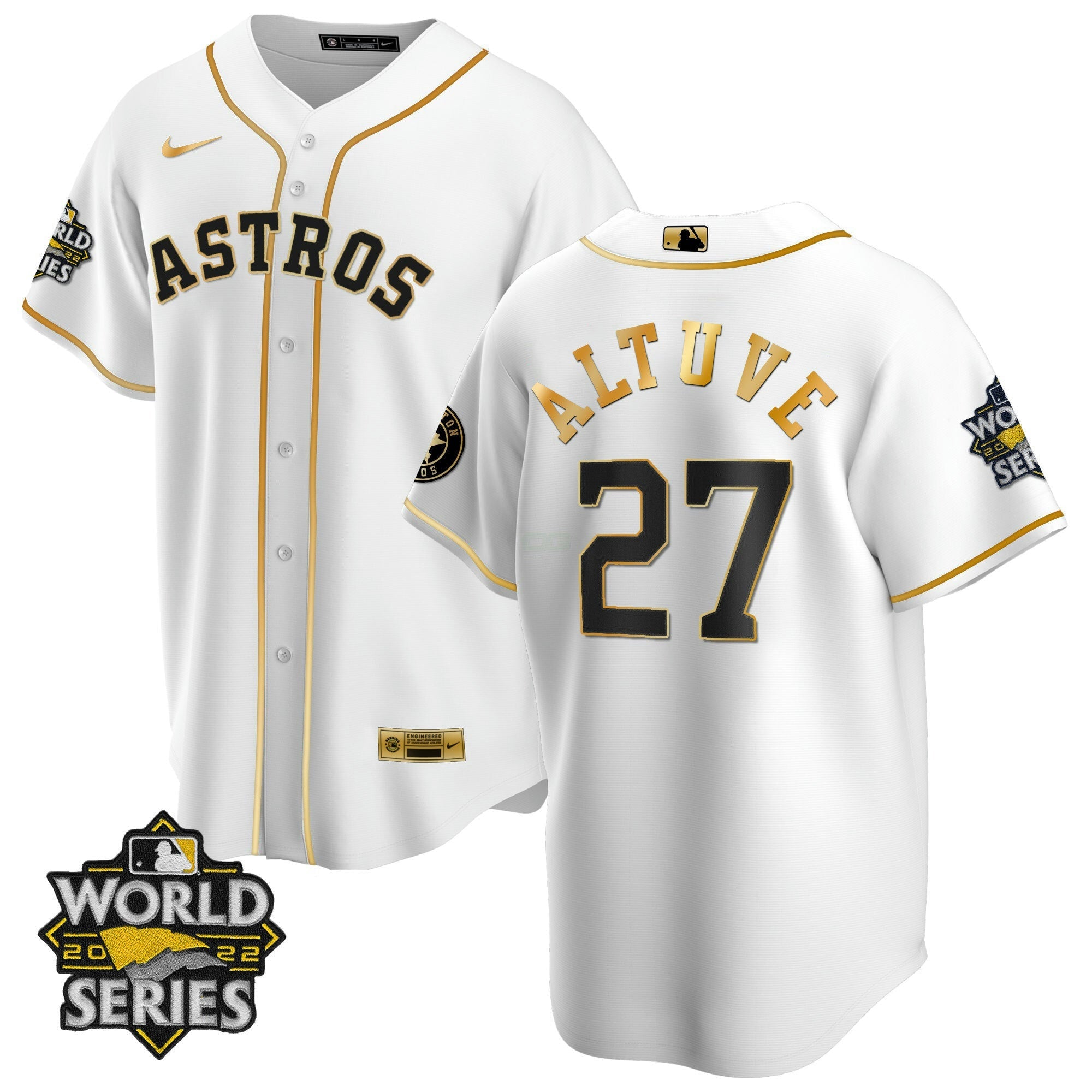 Camisa MLB Houston Cool Base Branca Dourada 2022 World Series Jersey