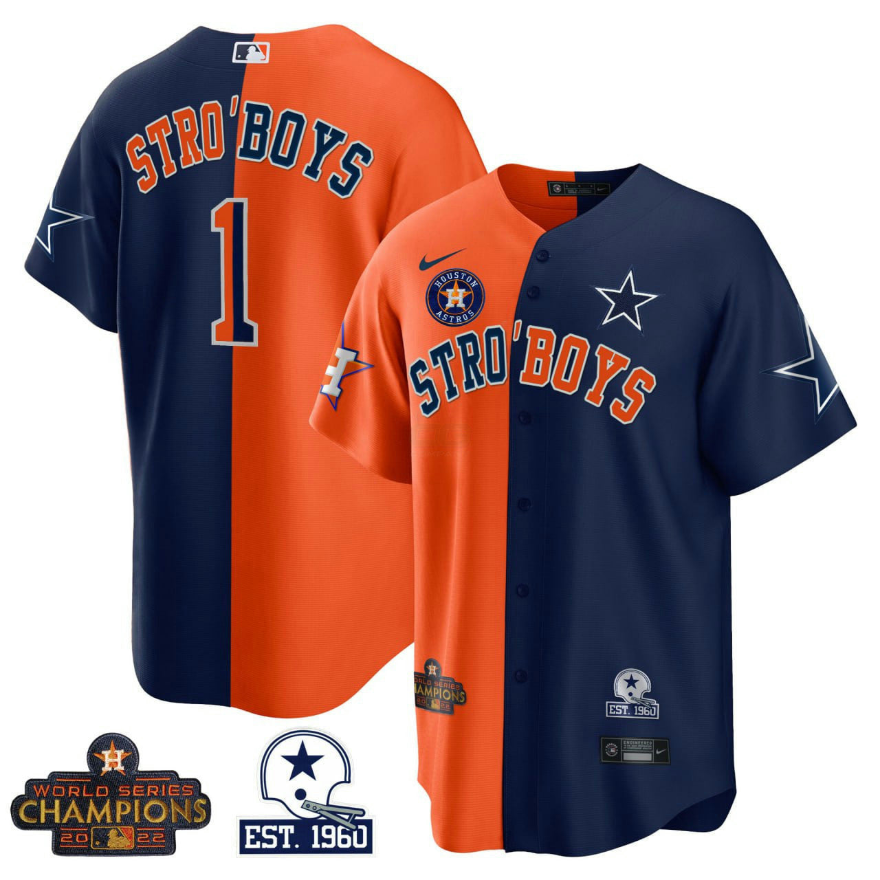 Camisa MLB Houston Dallas Cowboys Split Jersey - Laranja Azul Marinho
