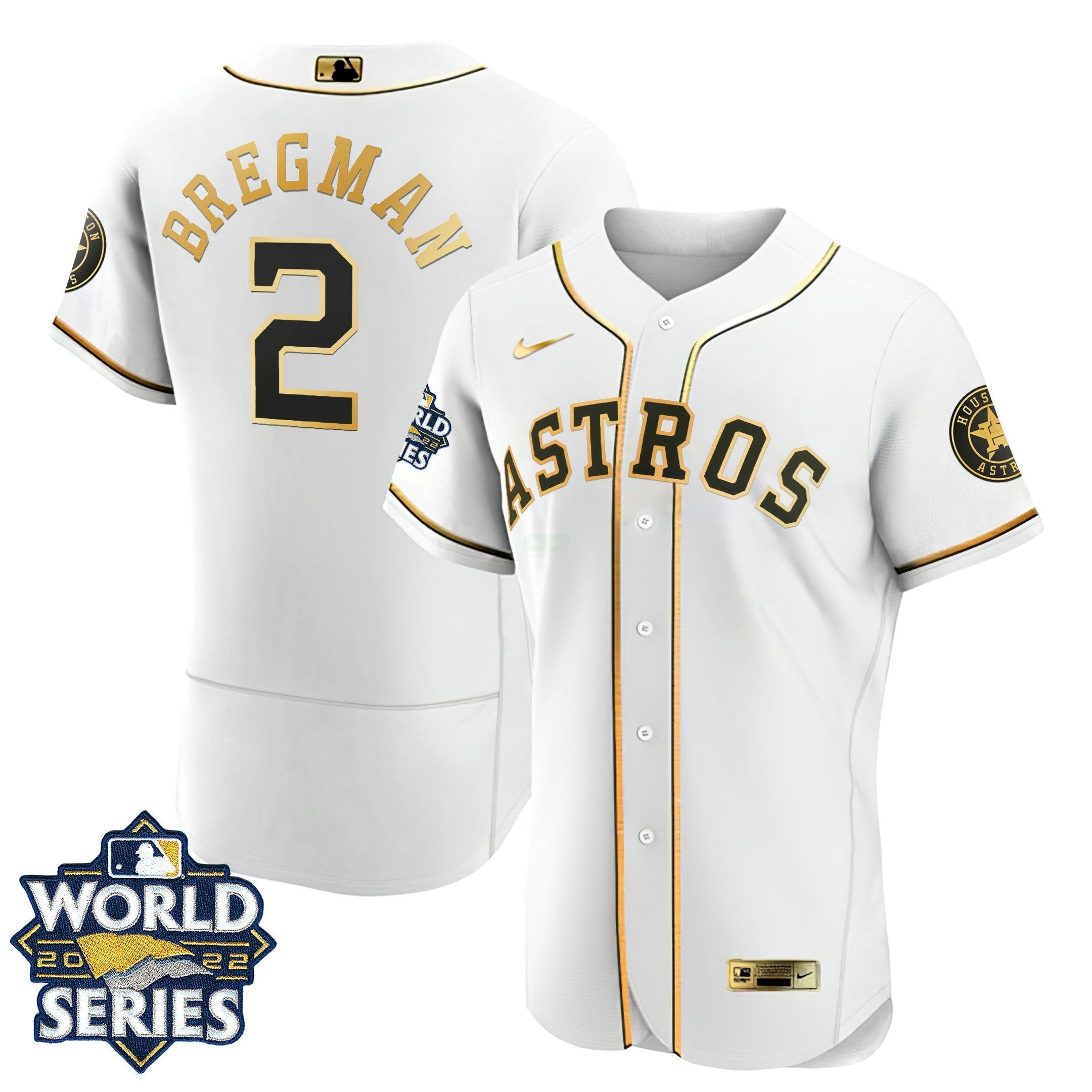 Camisa MLB Houston Flex Base Branca Dourada 2022 World Series Jersey