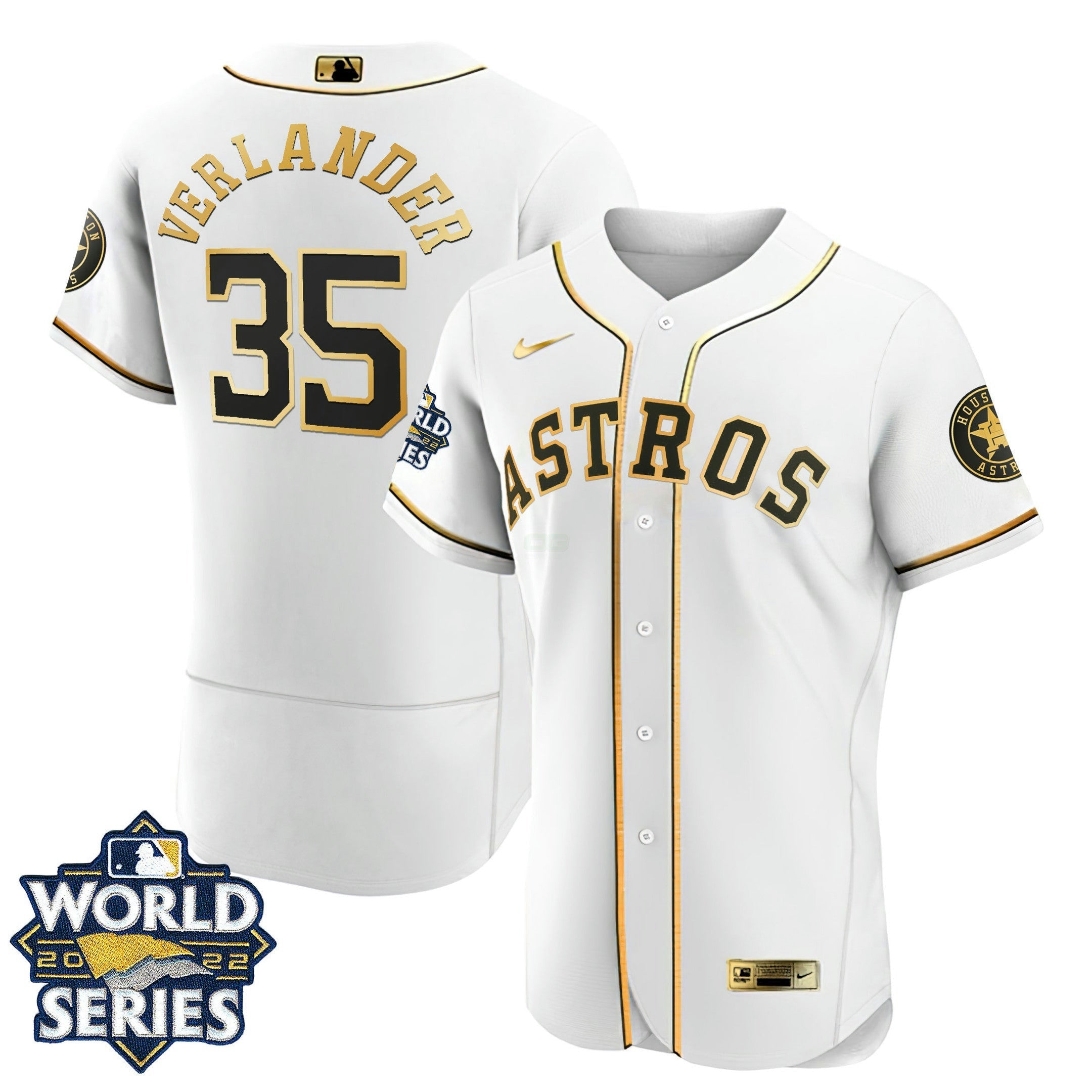 Camisa MLB Houston Flex Base Branca Dourada 2022 World Series Jersey