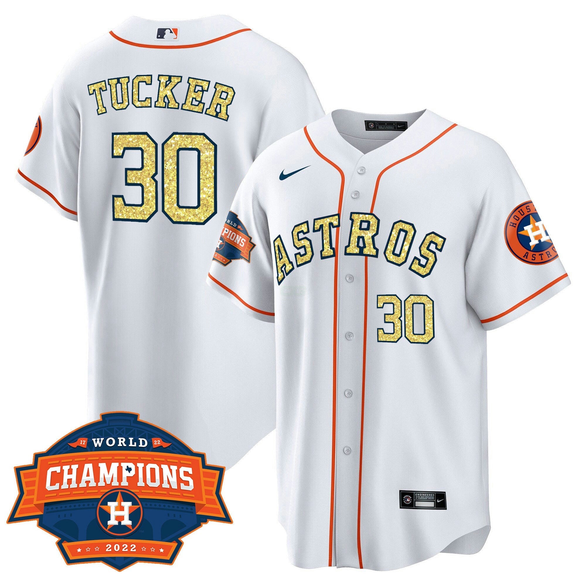 Camisa MLB Houston Special Branca Dourada 2022 World Series Champions Patch Jersey