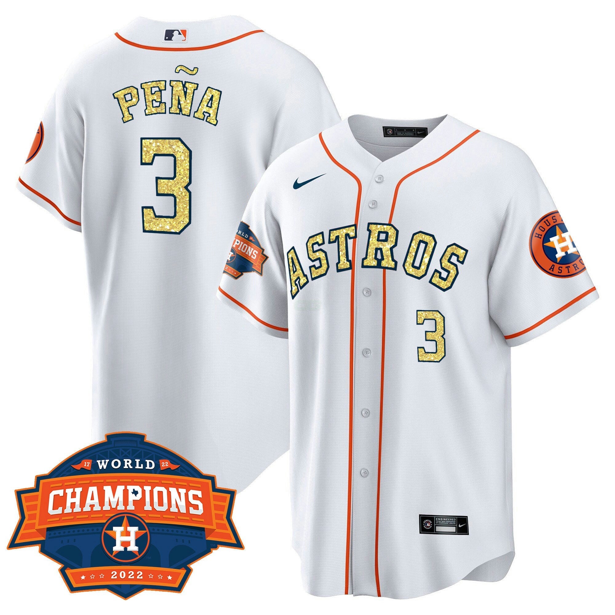 Camisa MLB Houston Special Branca Dourada 2022 World Series Champions Patch Jersey