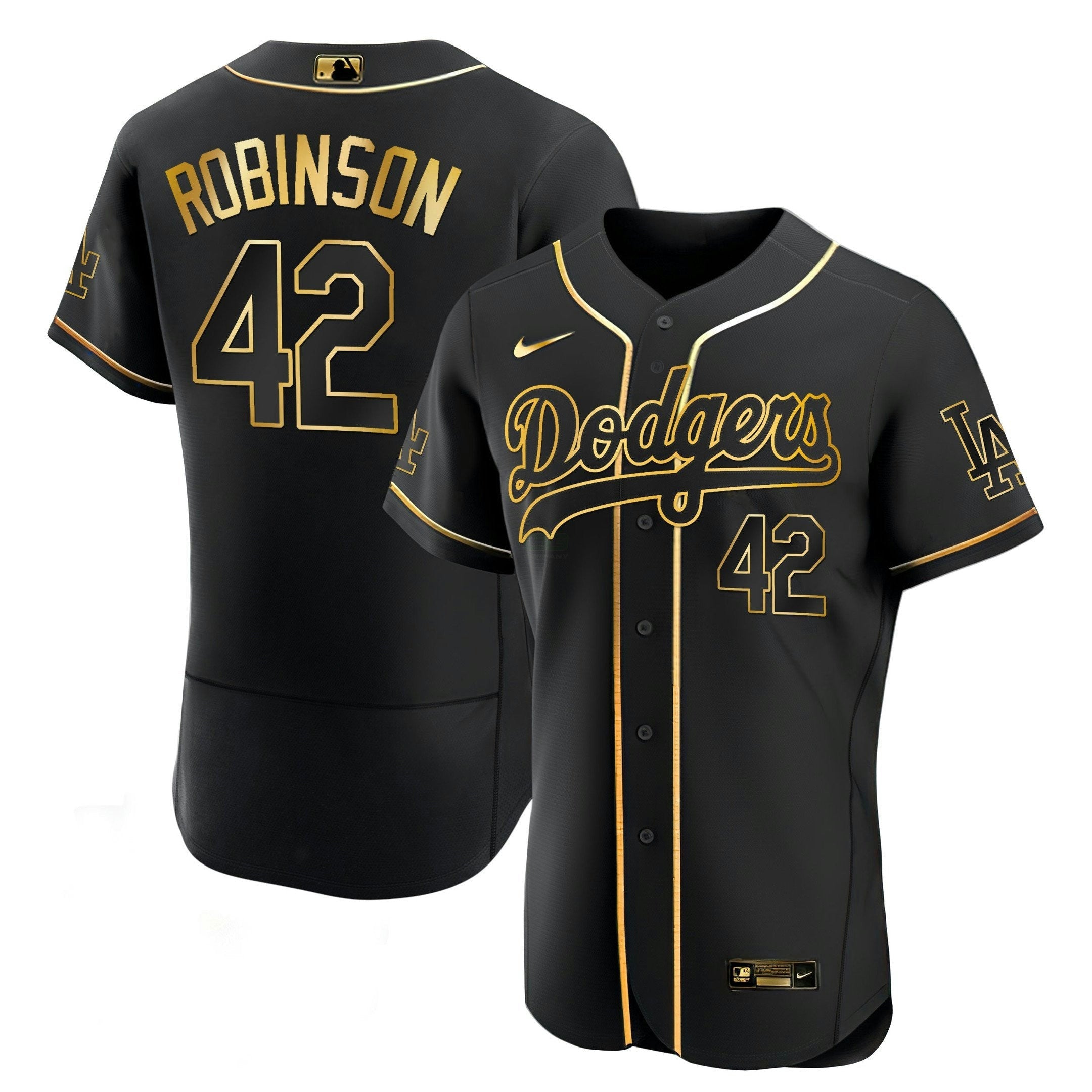Camisa MLB Jackie Robinson Los Angeles Branca Dourada & Preta Dourada Jersey