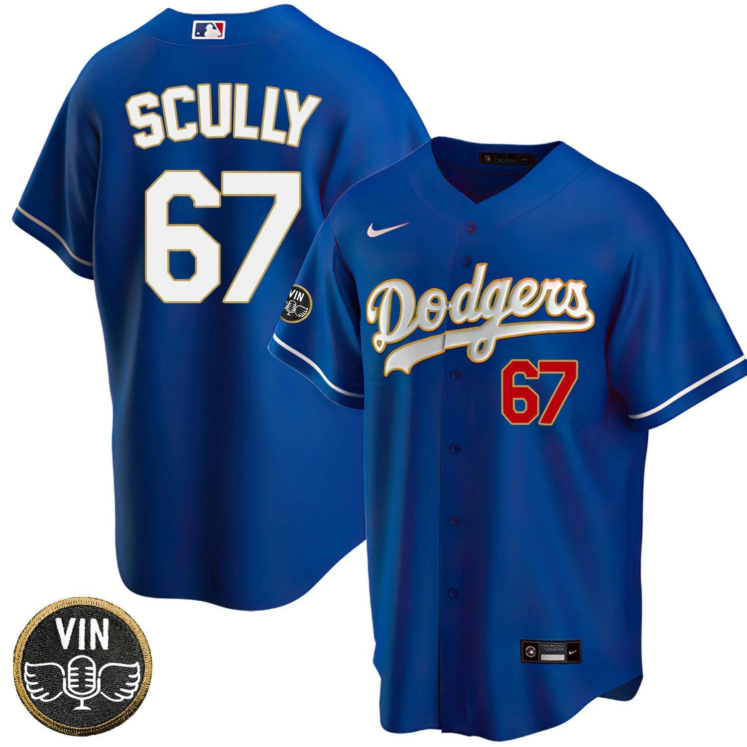 Camisa MLB Los Angeles Vin Scully Angel Patch Dourada Trim Jersey