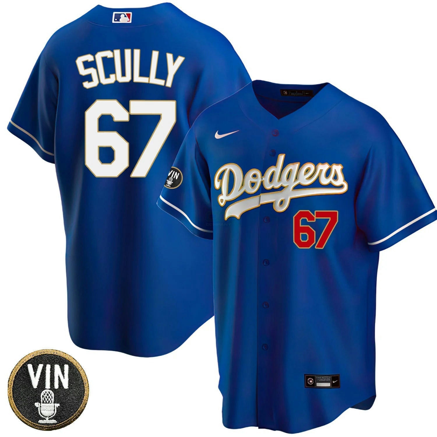 Camisa MLB Los Angeles Vin Scully Patch Dourada Trim Jersey