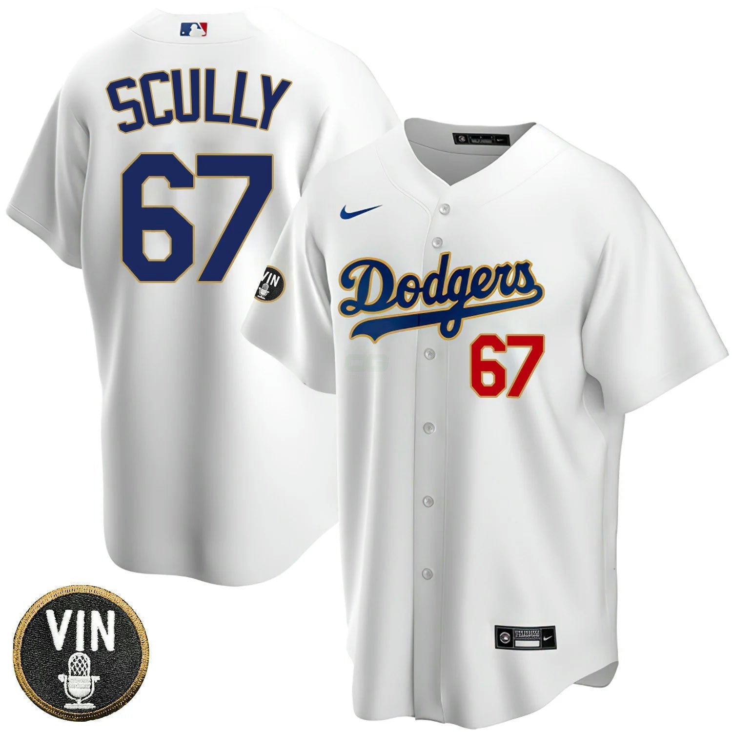 Camisa MLB Los Angeles Vin Scully Patch Dourada Trim Jersey