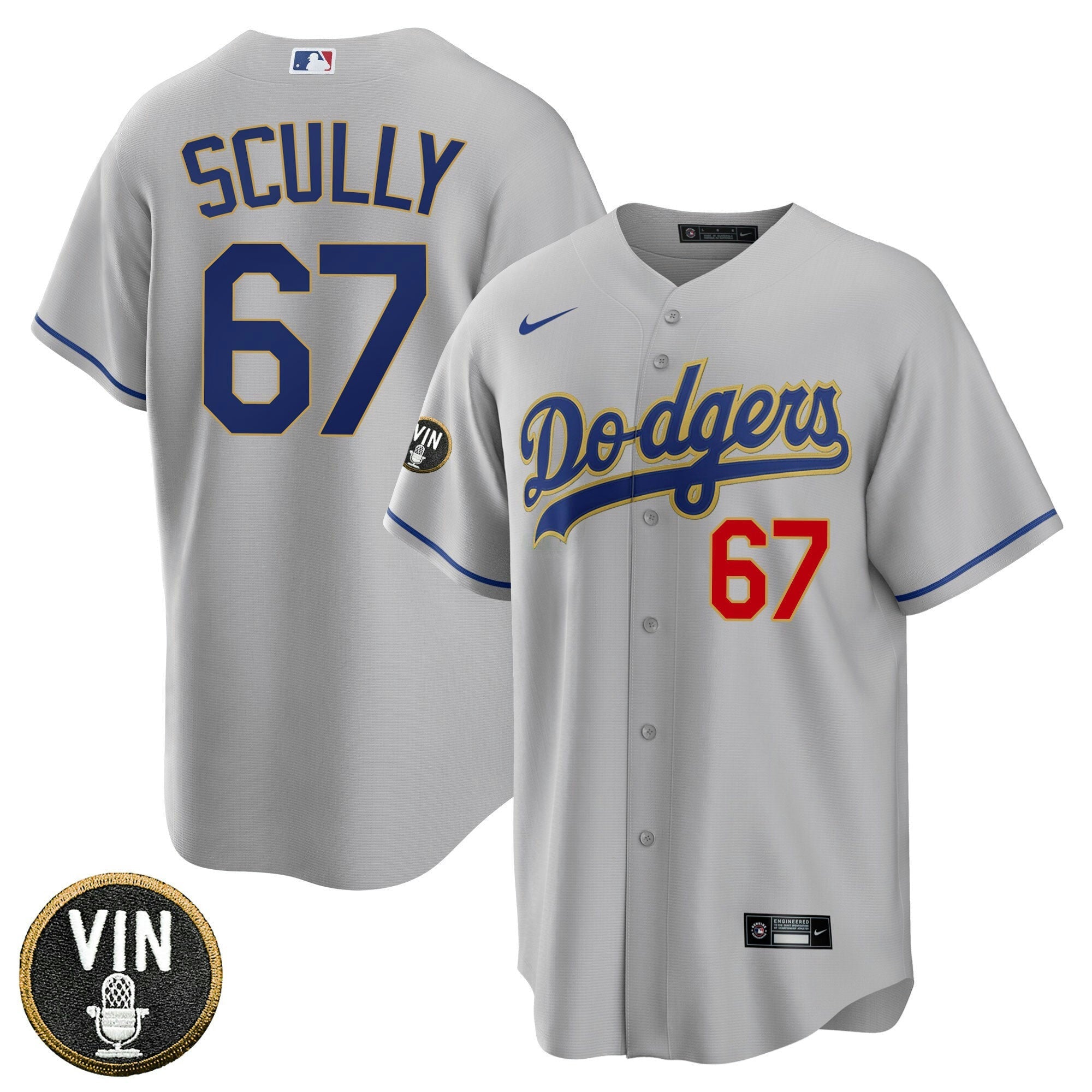 Camisa MLB Los Angeles Vin Scully Patch Dourada Trim Jersey