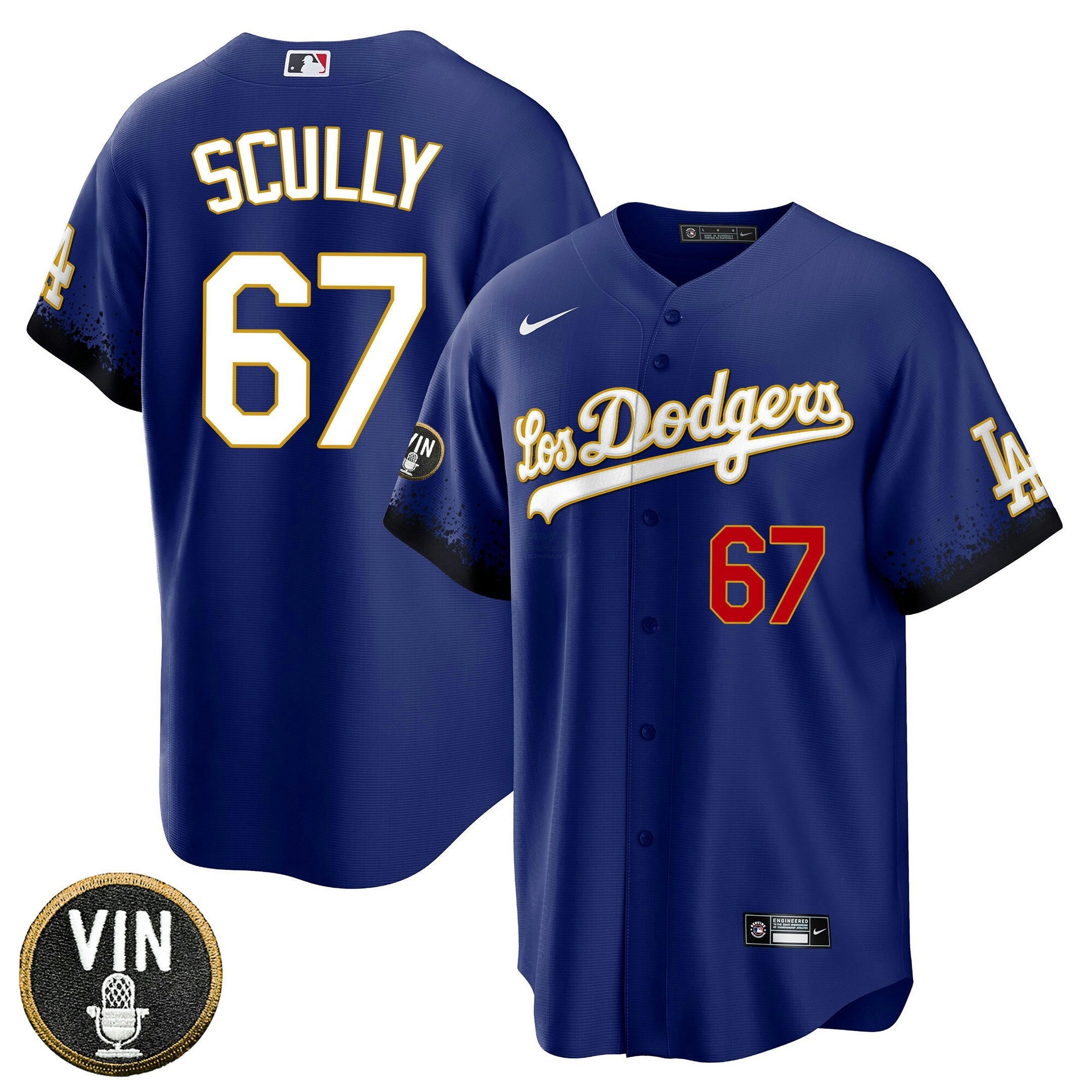 Camisa MLB Los Angeles Vin Scully Patch Dourada Trim Jersey