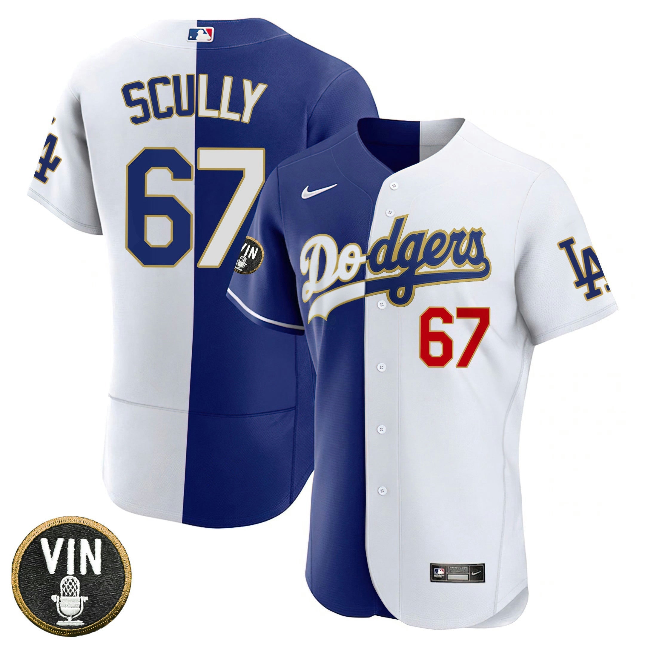 Camisa MLB Los Angeles Vin Scully Patch Dourada Trim Jersey