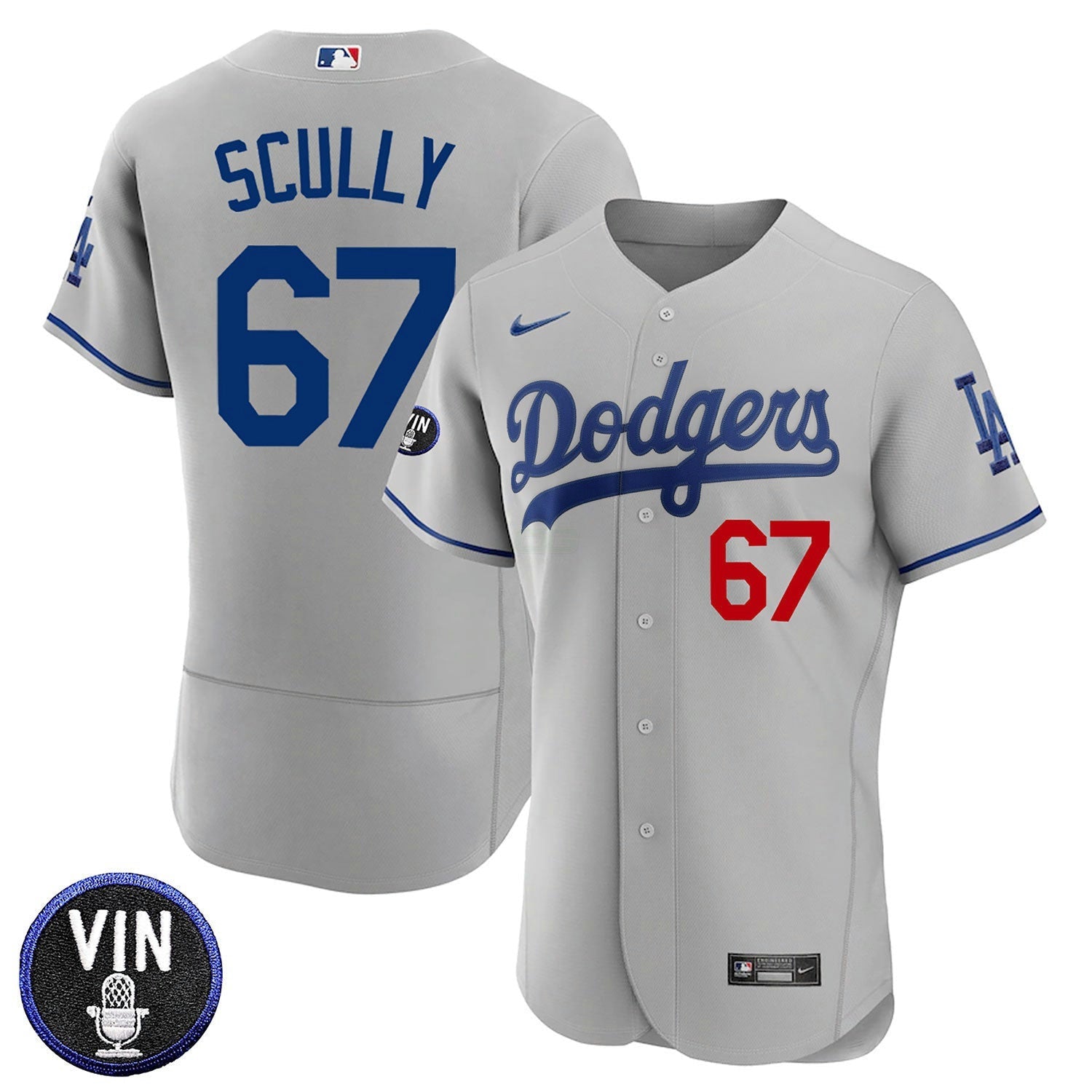 Camisa MLB Los Angeles Vin Scully Patch Flex Base Jersey Collection