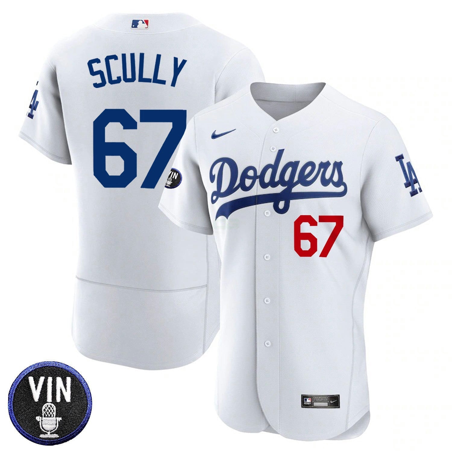 Camisa MLB Los Angeles Vin Scully Patch Flex Base Jersey Collection