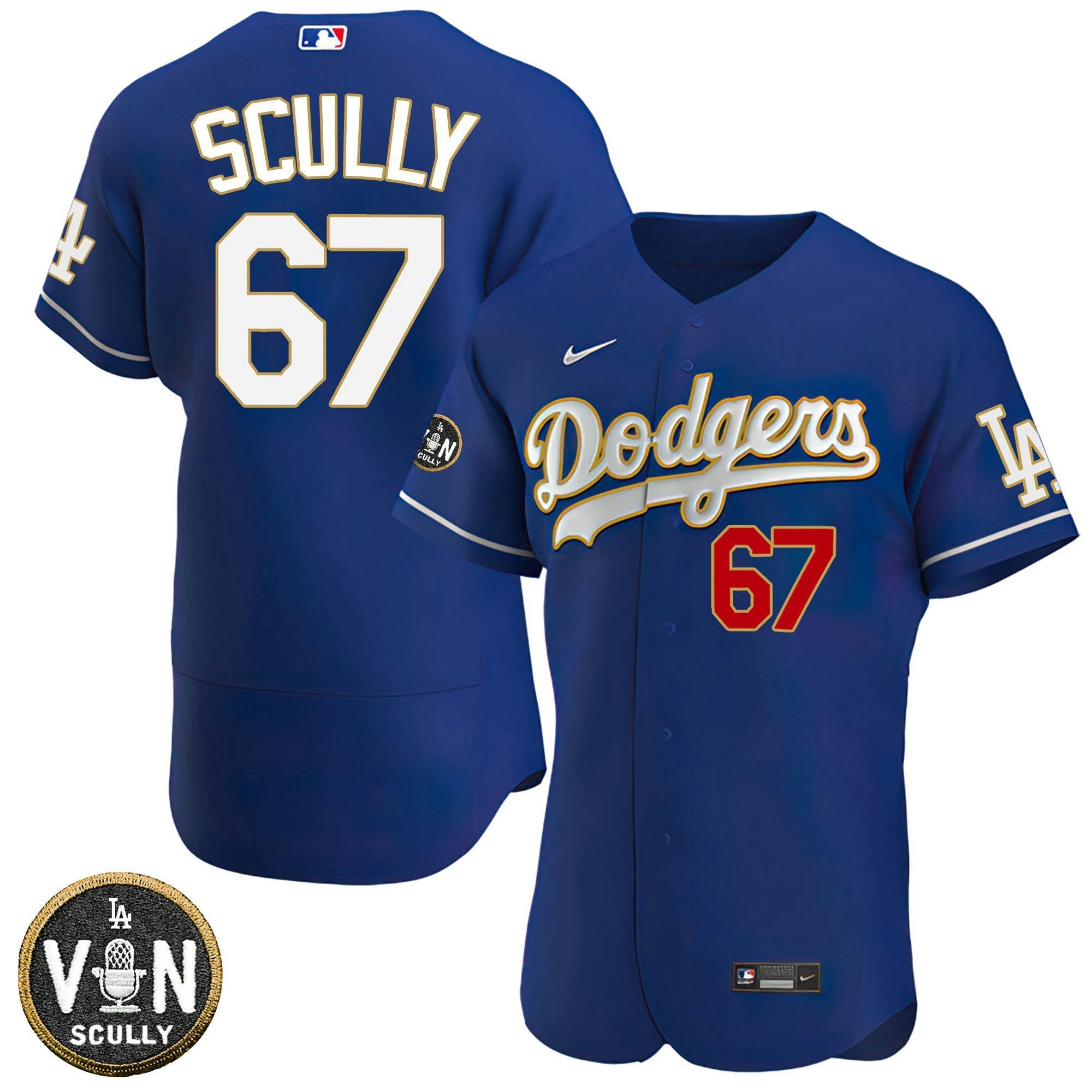 Camisa MLB Los Angeles Vin Scully With Commemorative Patch Dourada Trim Jersey