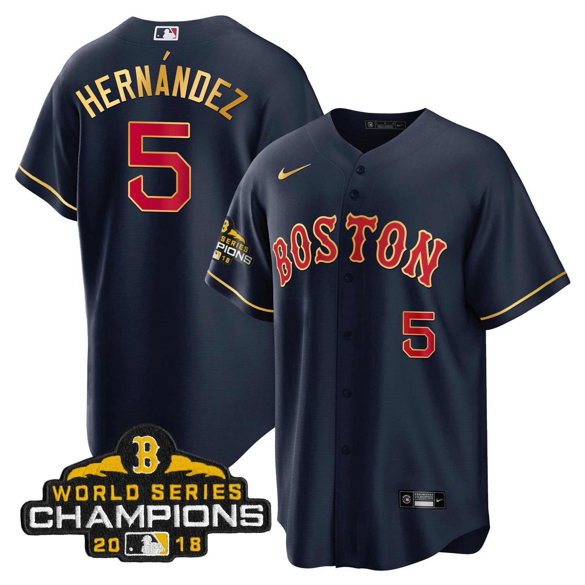 Camisa MLB Men Boston World Series Champion 2018 Dourada Jersey
