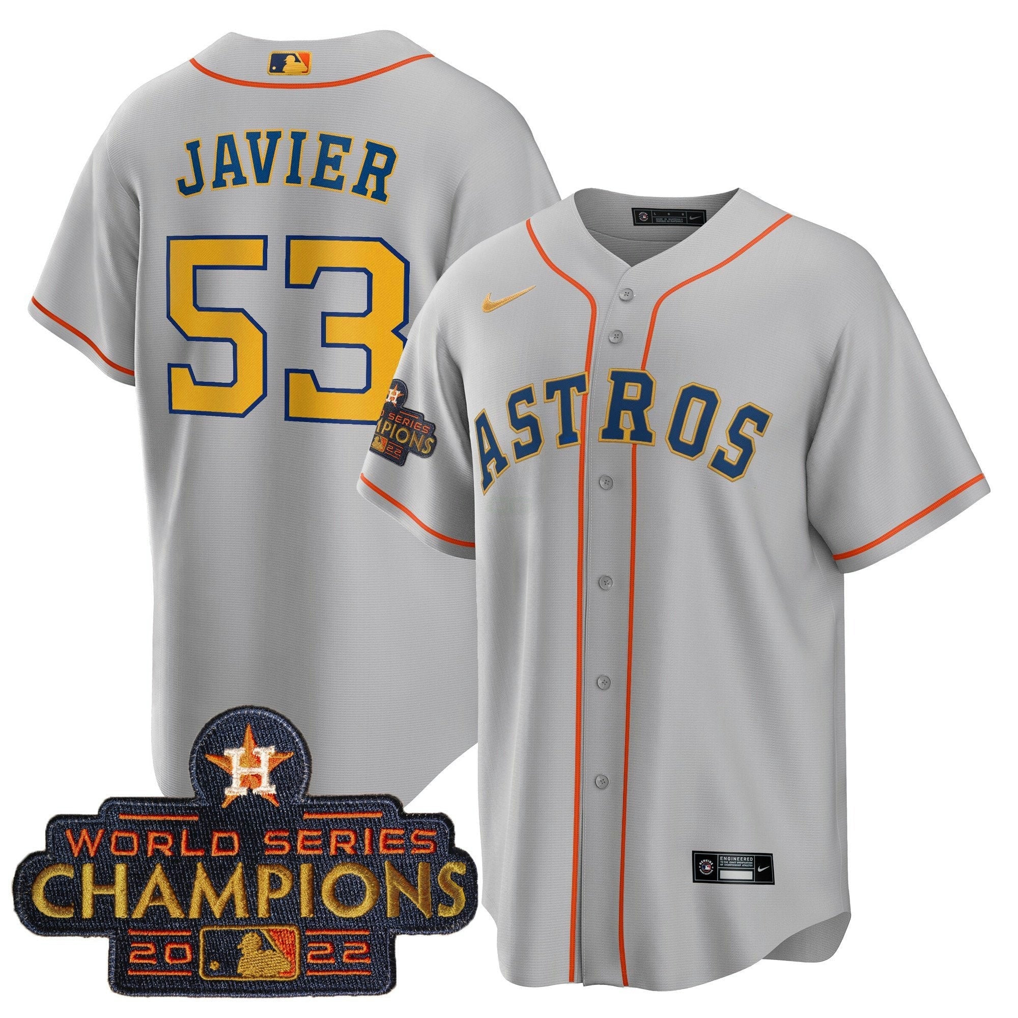 Camisa MLB Men’s 2023 Champions Cinza Dourada Jersey