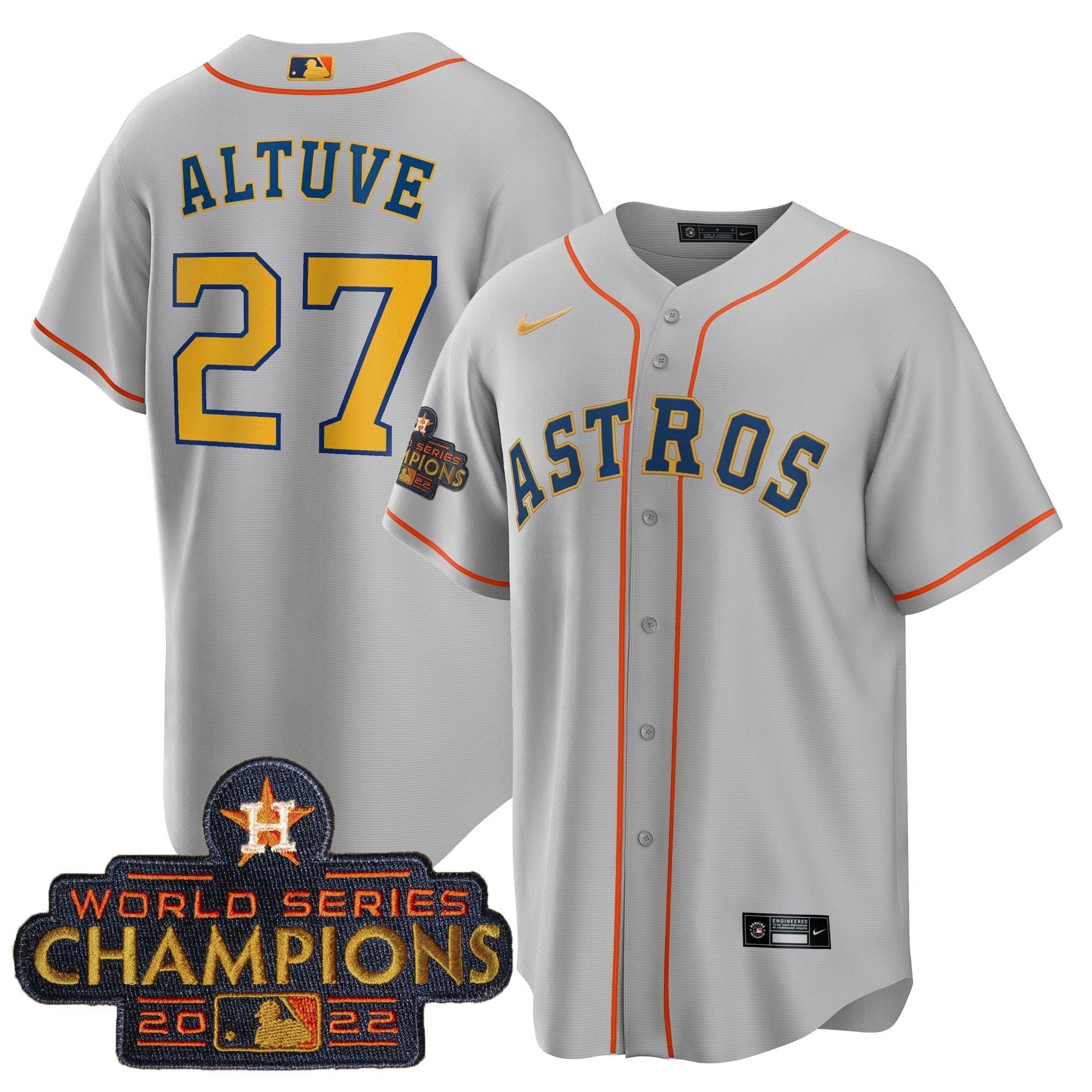 Camisa MLB Men’s 2023 Champions Cinza Dourada Jersey