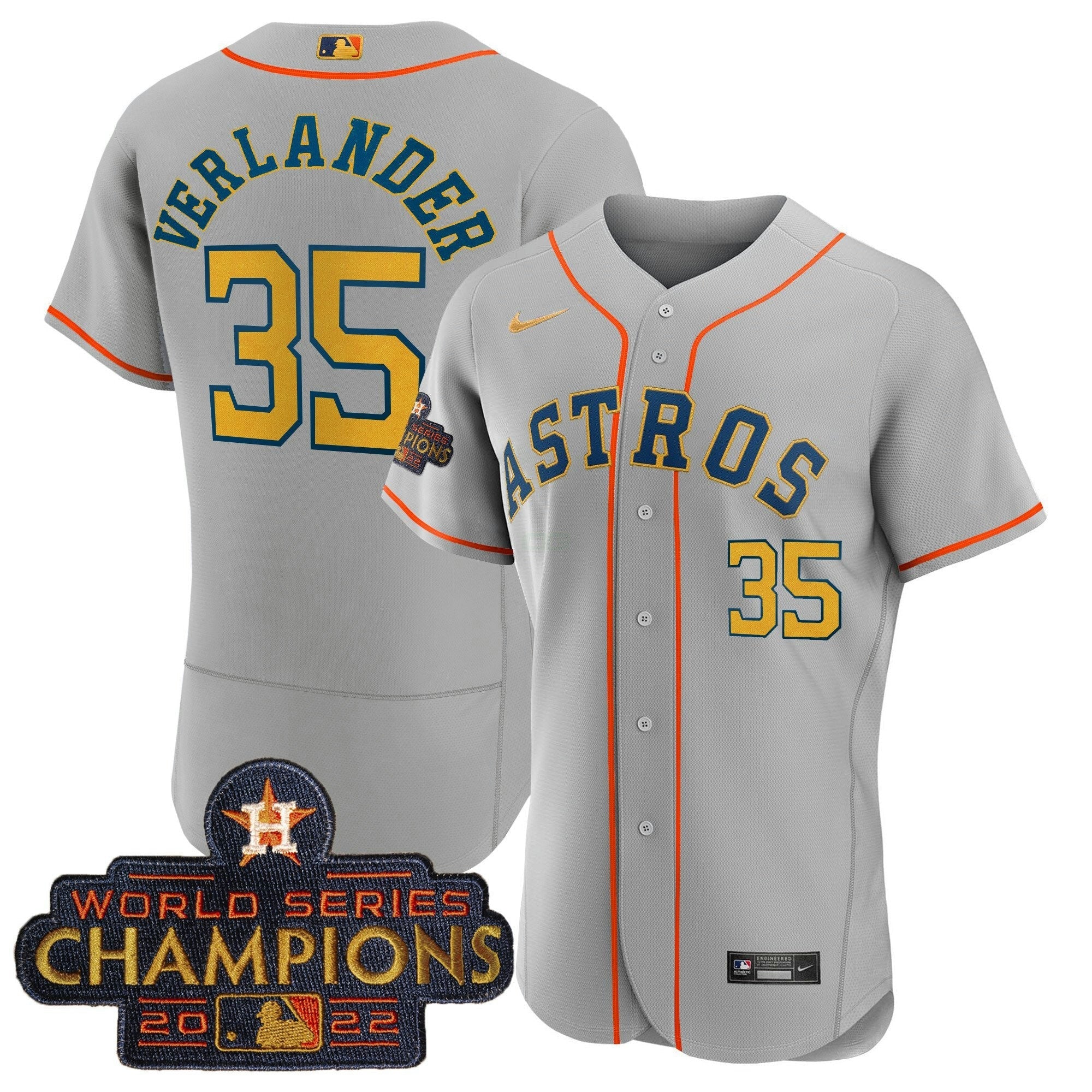 Camisa MLB Men’s 2023 Champions Cinza Dourada Jersey