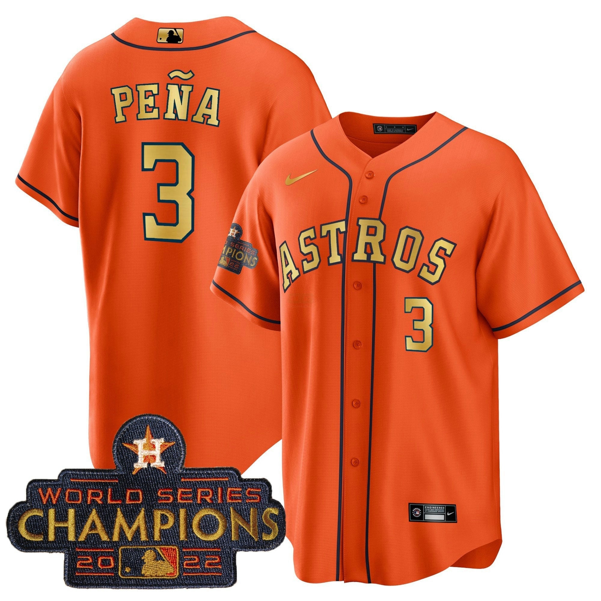 Camisa MLB Men’s 2023 Champions Laranja Dourada Jersey